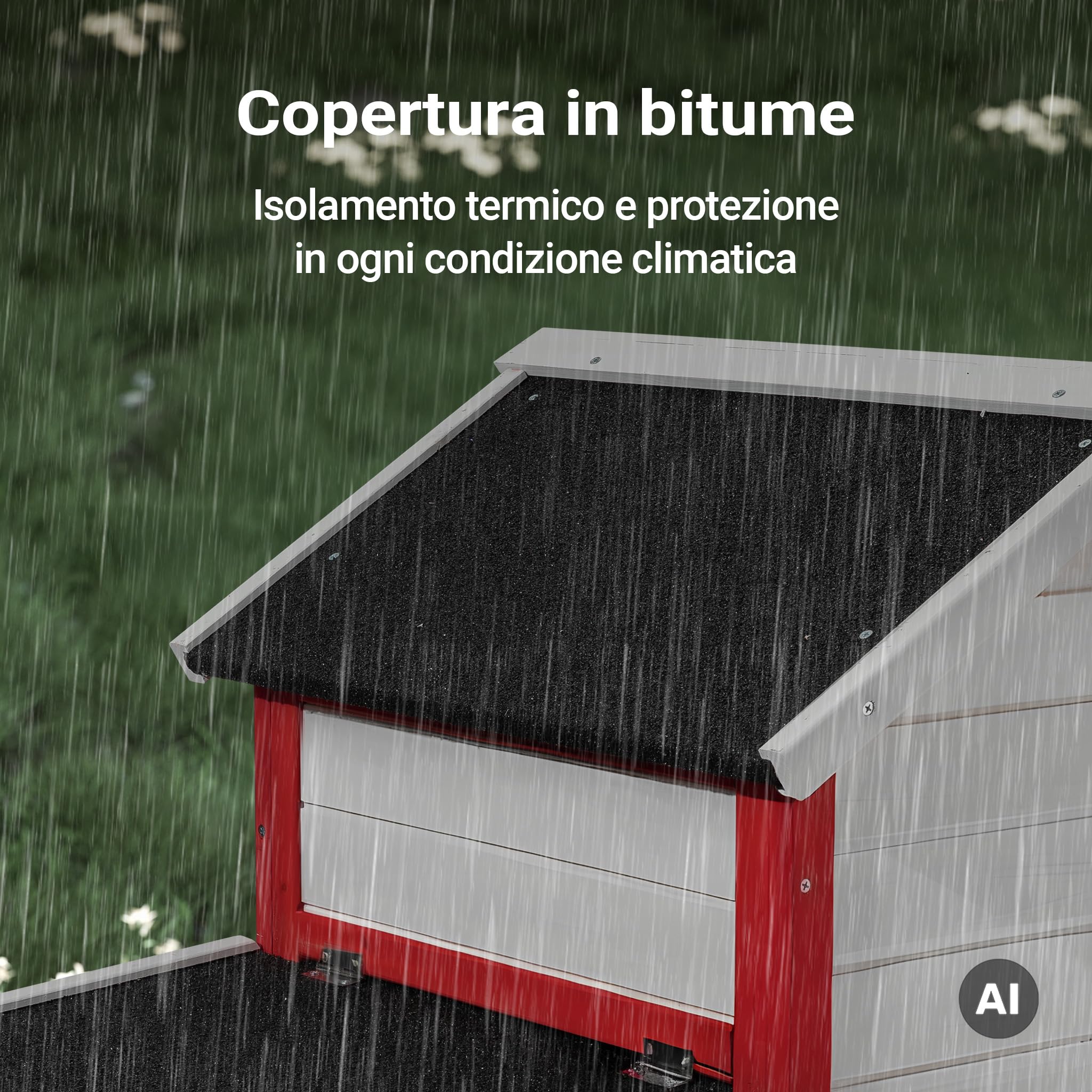 Wiltec pollaio legno bianco-rosso 152x52x92 cm nido
