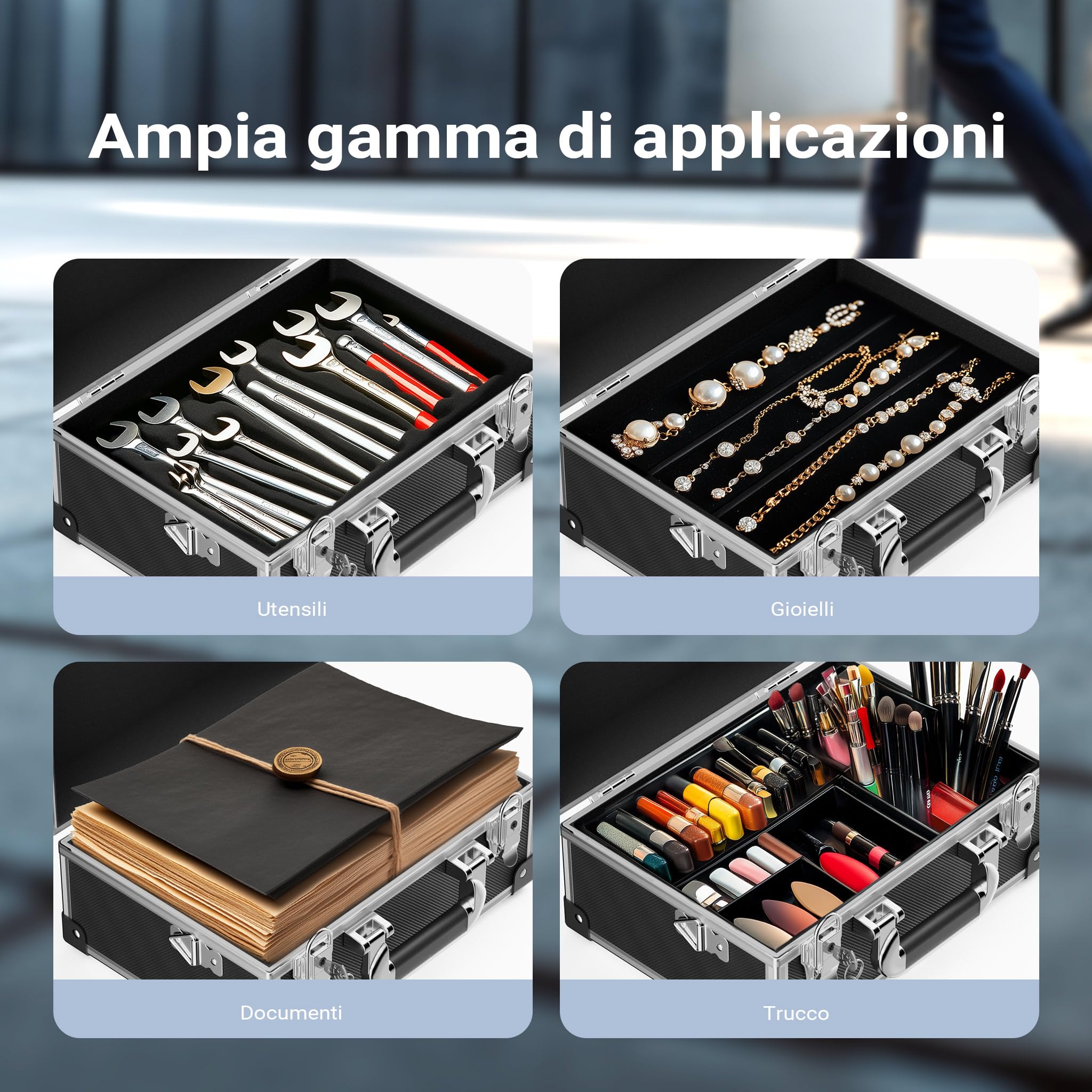 Wiltec Valigetta Portattrezzi Alluminio 32x23x16cm Argento