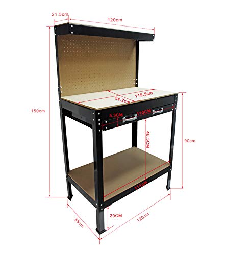 Wiltec Banco da Lavoro 1200x550x1500mm con Pannello e Cassetto