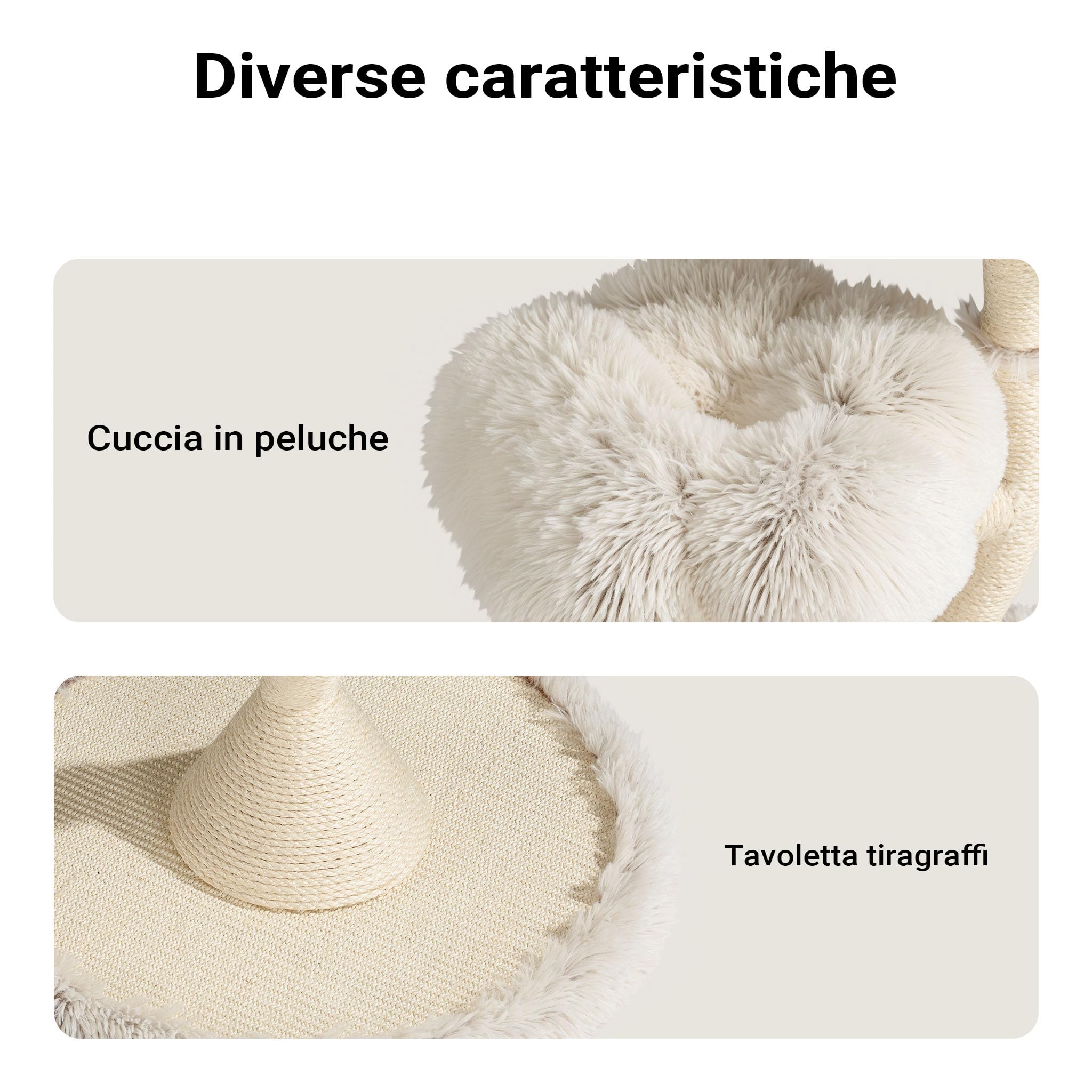 Fudajo Albero Tiragraffi Gatti 125 cm Beige 3 Piattaforme