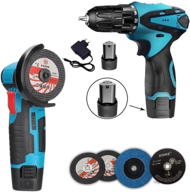 DE ROSA SHOP Set Trapano Smerigliatrice 48V 2 Batterie 4 Dischi