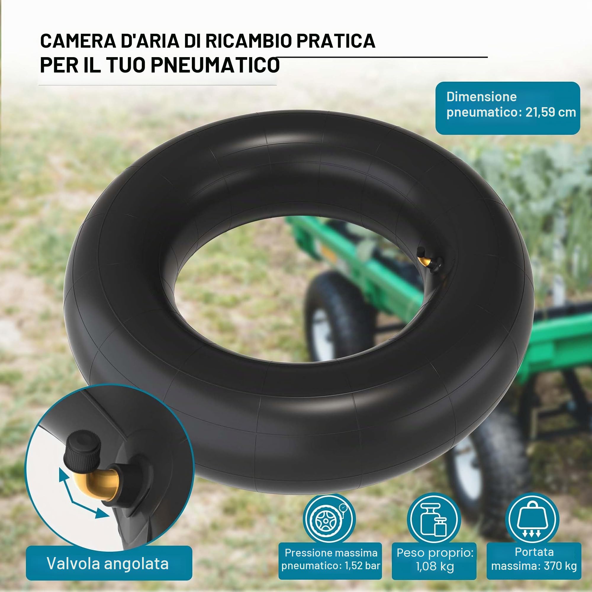 Wiltec 18x8.50-8 camere d'aria trattorino 2 pz valvola angolo