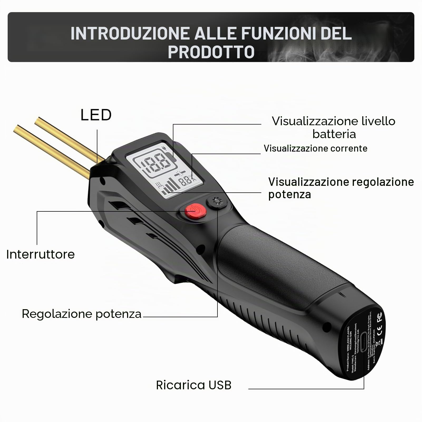 Weytoll Saldatore plastica senza fili LCD 200 chiodi