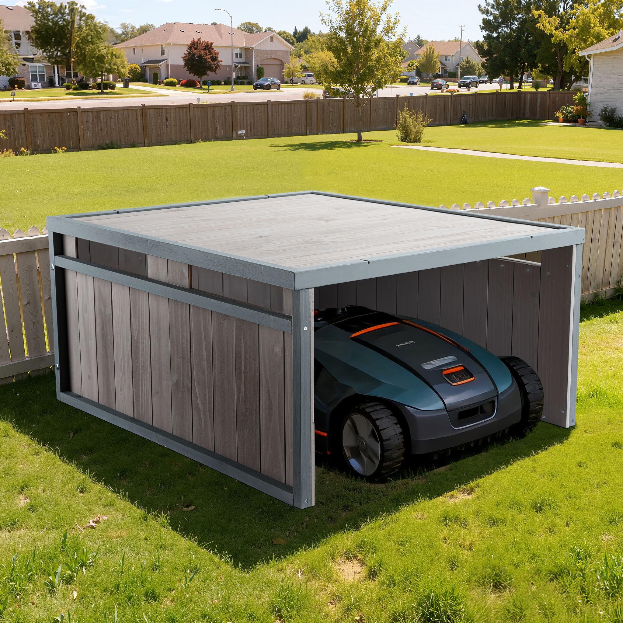 Wiltec garage robot tagliaerba legno grigio 80x70 cm