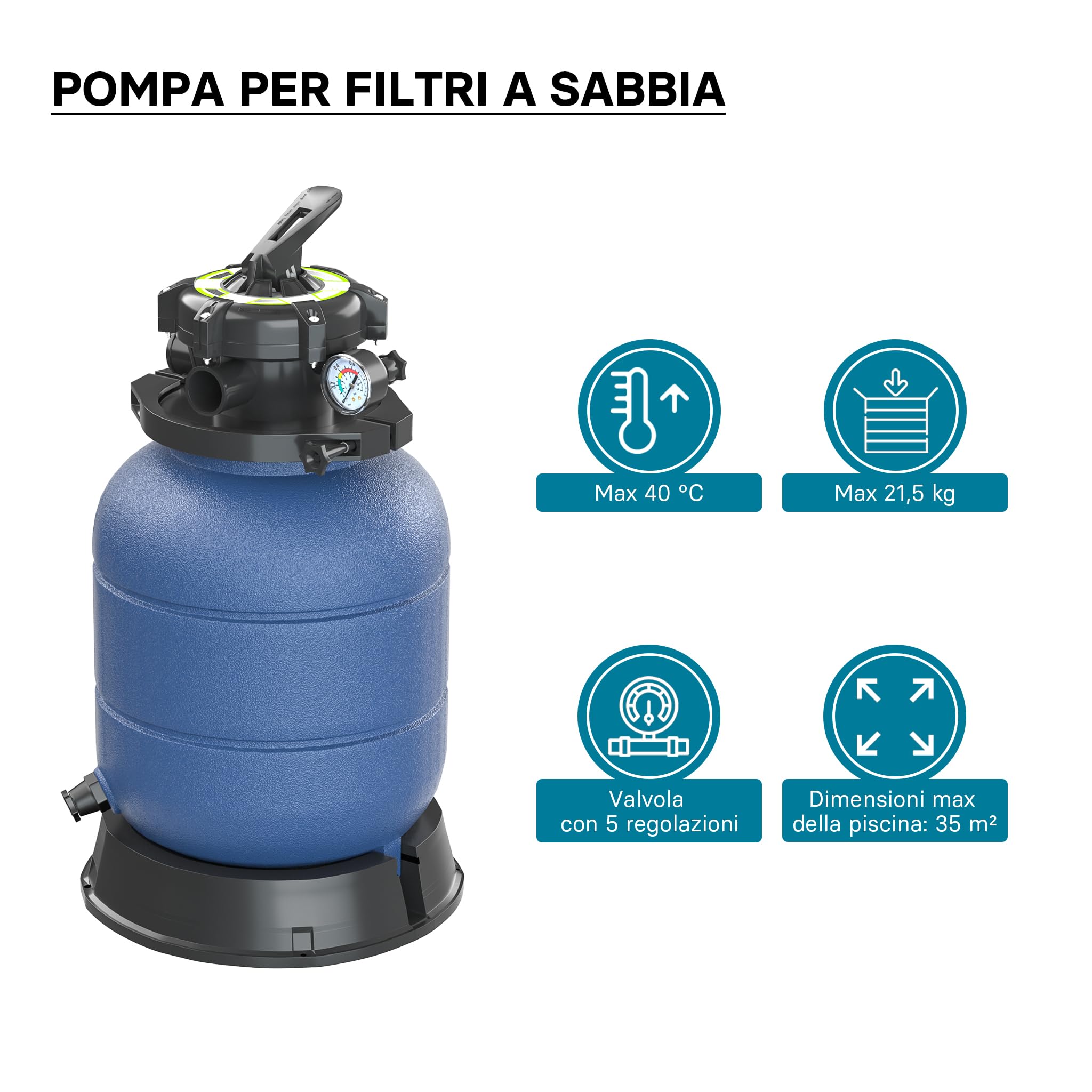 Wiltec Filtro a Sabbia Piscina senza Pompa 21,5 L