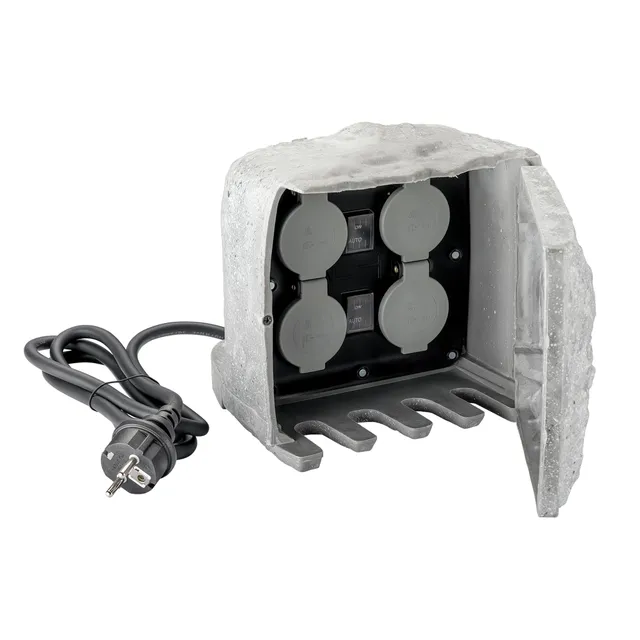 Wiltec Quadruplo con Sensore Presa Multipla da Esterno Effetto Pietra IP44
