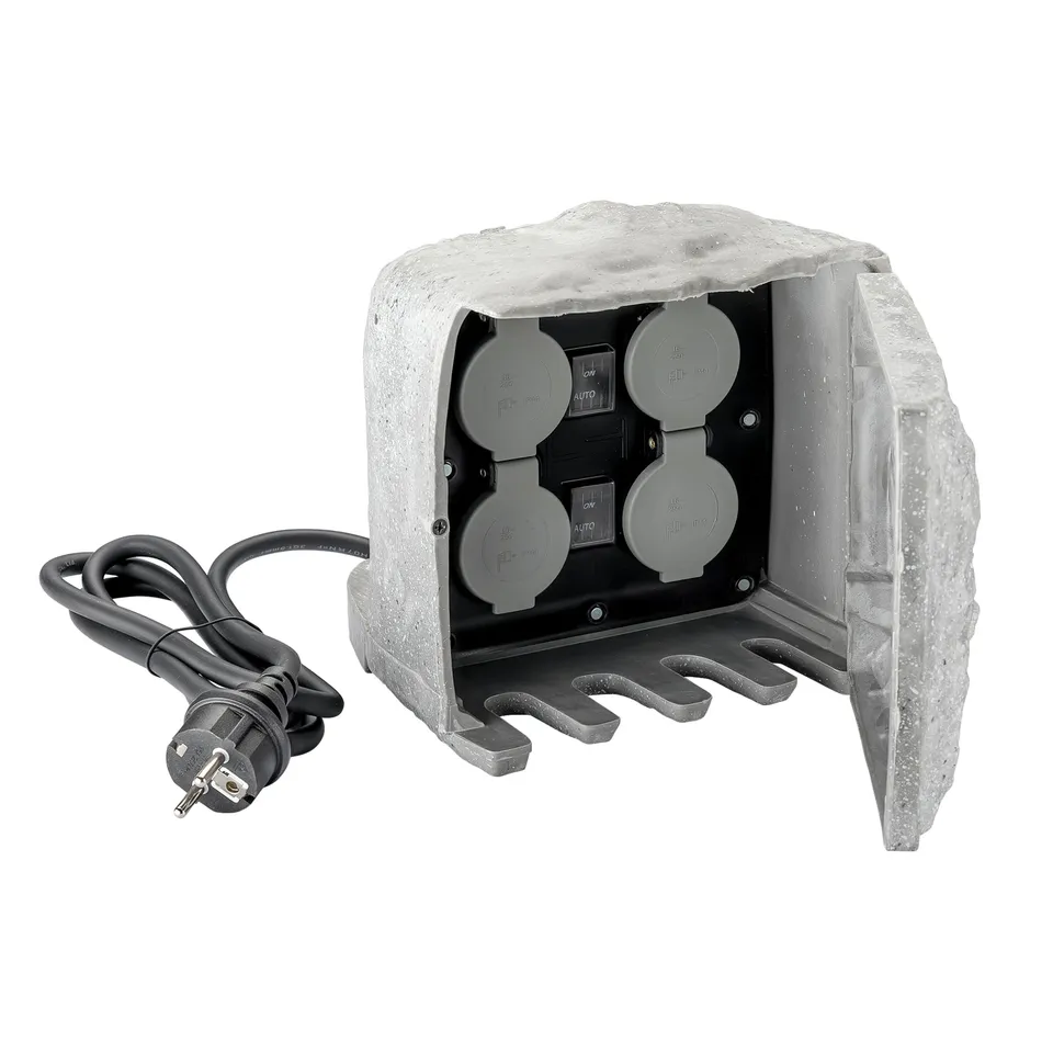 Wiltec Quadruplo con Sensore Presa Multipla da Esterno Effetto Pietra IP44