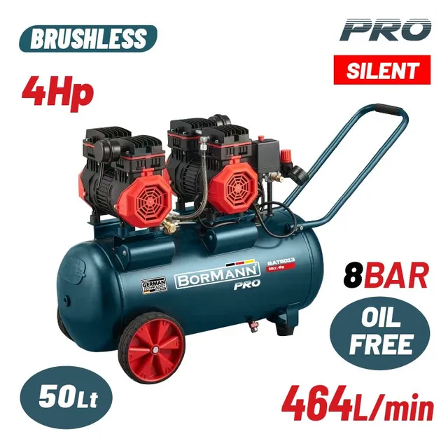 Bormann compressore aria 50L 4HP oil-free silenzioso