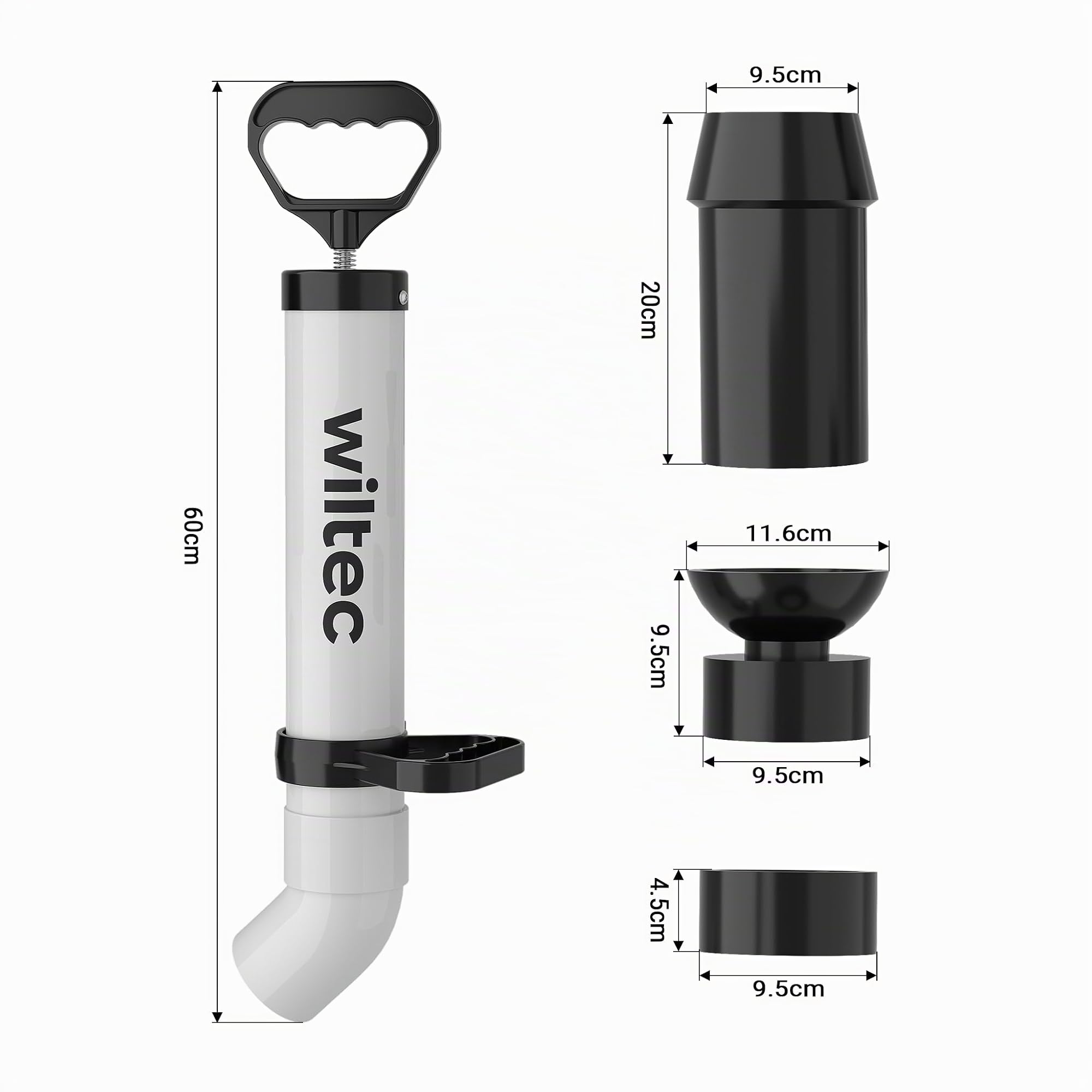 Wiltec pompa sturatubi alta pressione 3 adattatori PVC