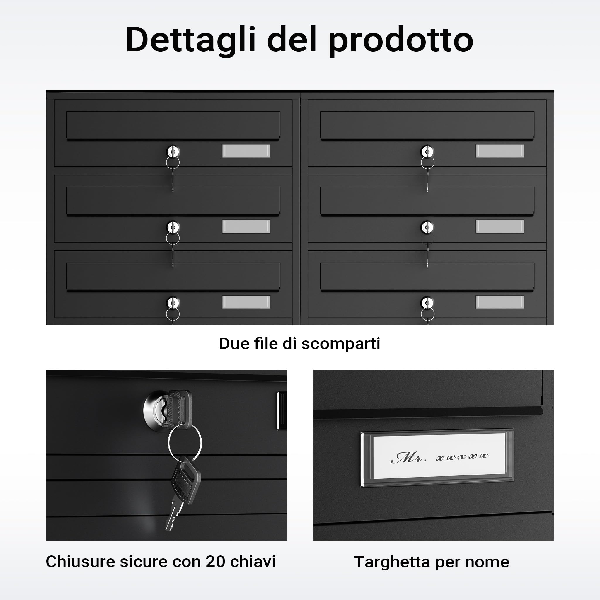 Wiltec Cassetta Postale Condominiale 10 Posti Nera Autoportante
