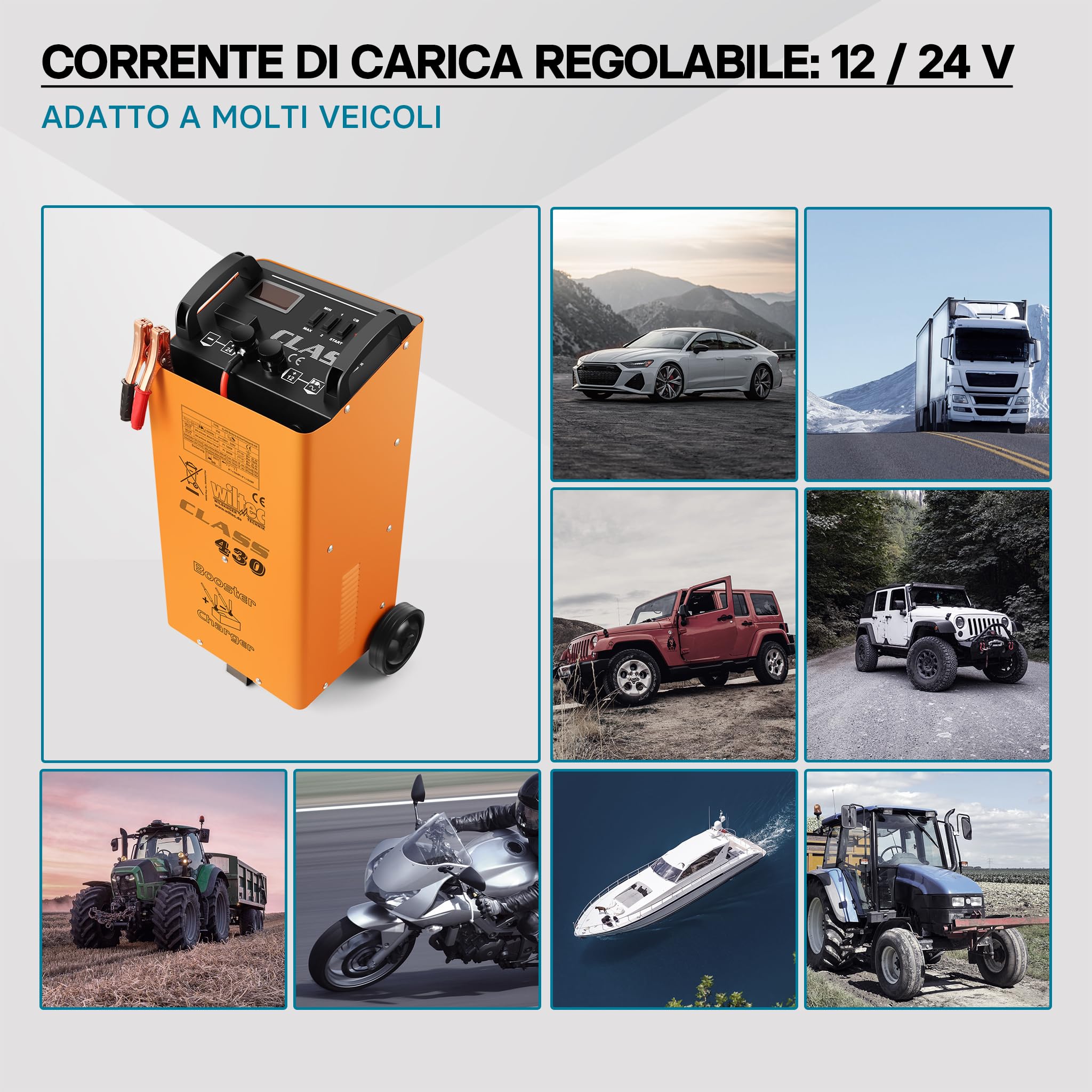 Wiltec Boost 430 Caricabatterie 12V 24V Piombo Acido AGM