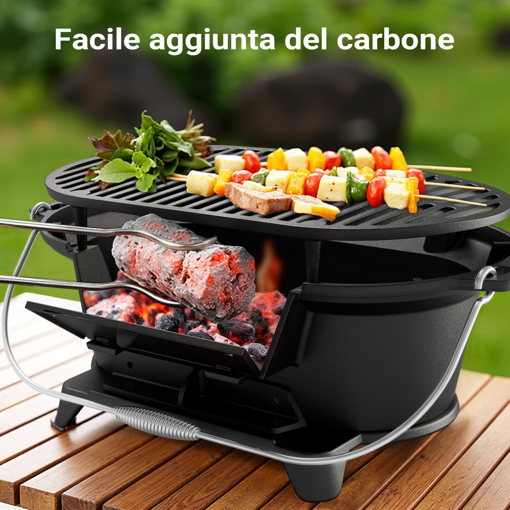 Wiltec Pentola Barbecue Ghisa 50x27x21 cm con Griglia