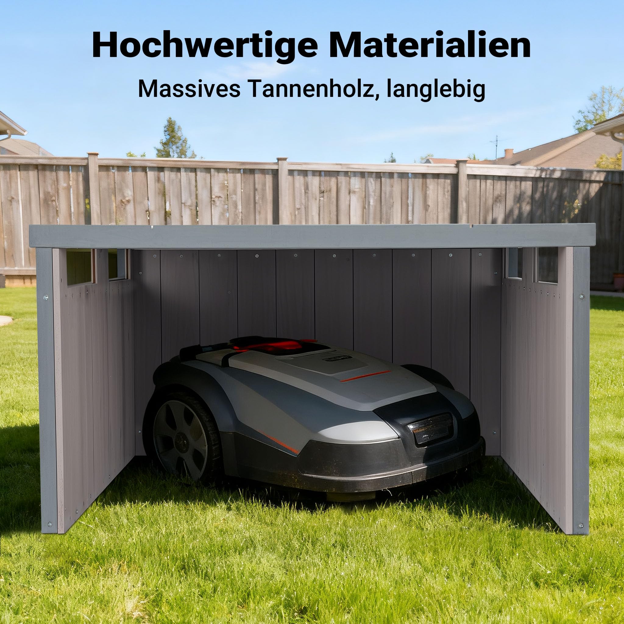 Wiltec garage robot tagliaerba legno grigio 80x70 cm