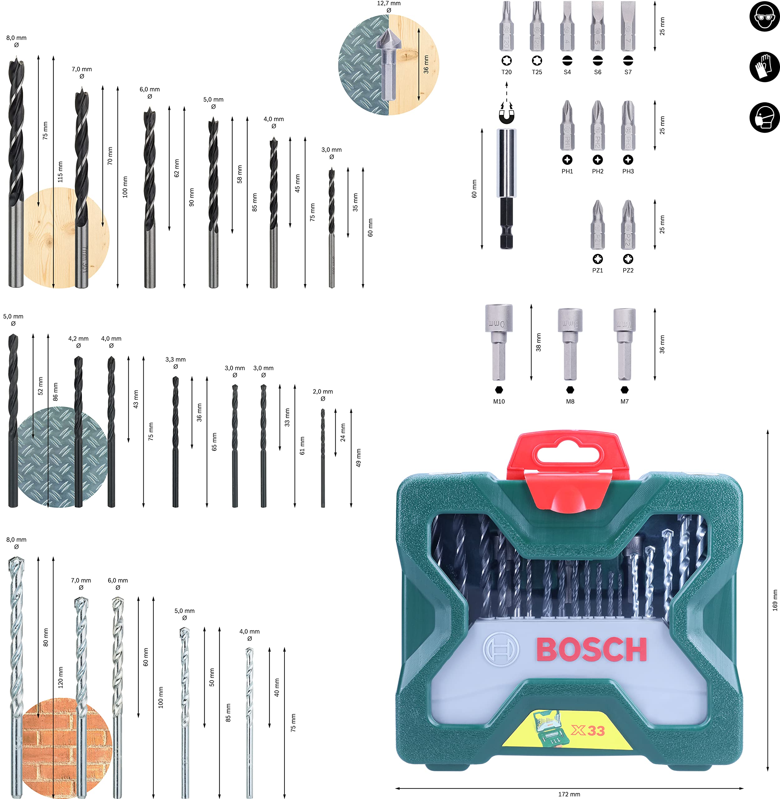 Bosch X-Line Set punte e bit 33 pezzi metallo legno muro