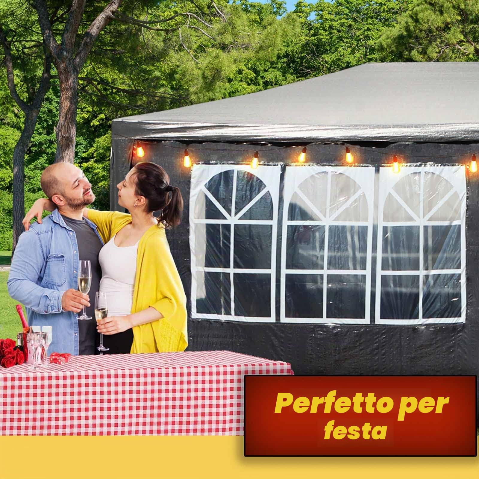 Wiltec Toboli gazebo 3x6 m grigio UV50+ pareti laterali
