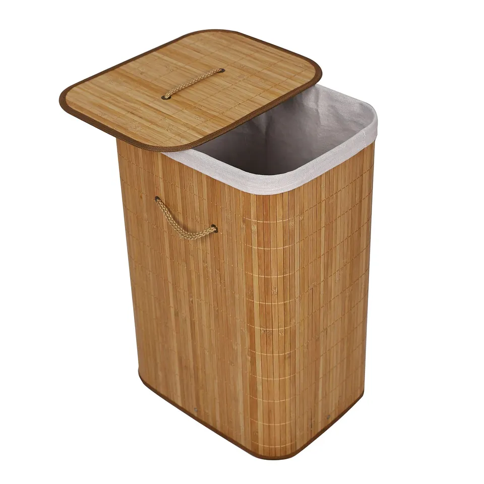 Wiltec Cesto Portabiancheria Bambù 72 L Natur Rettangolare