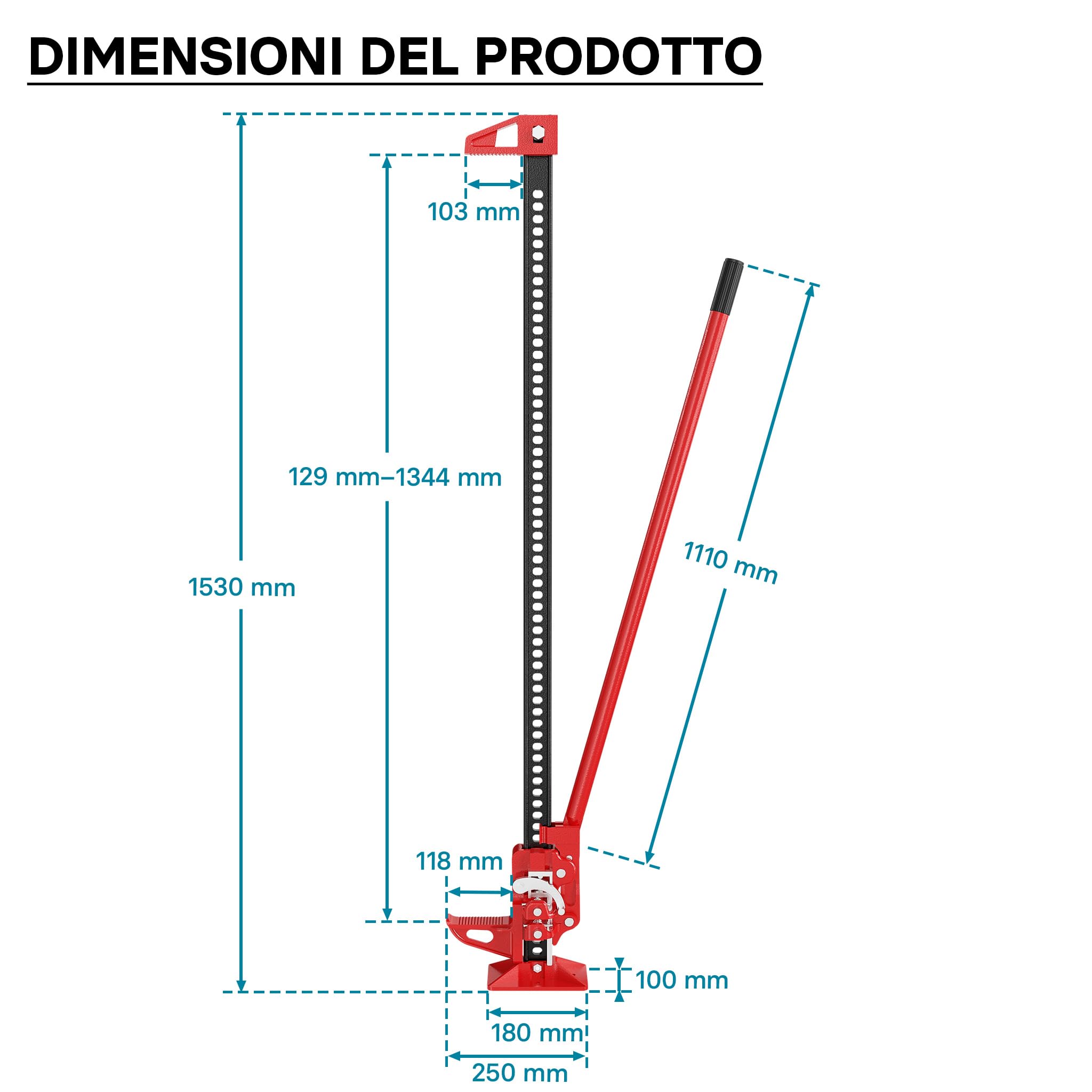 Wiltec binda meccanica 60" cric 150 cm 3 t fuoristrada
