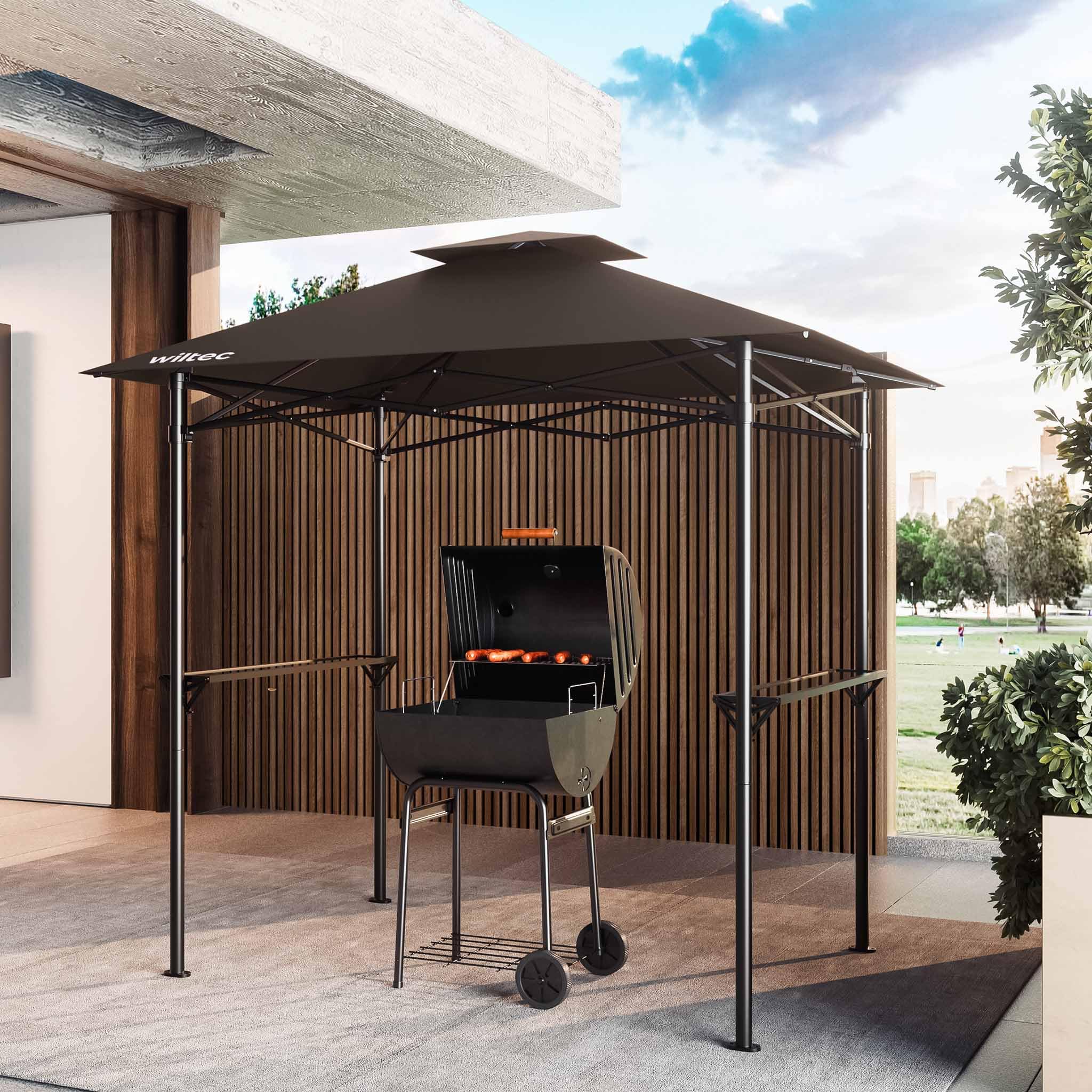 Wiltec gazebo barbecue 2,45x1,52 m caffe con ripiani telo UV50+