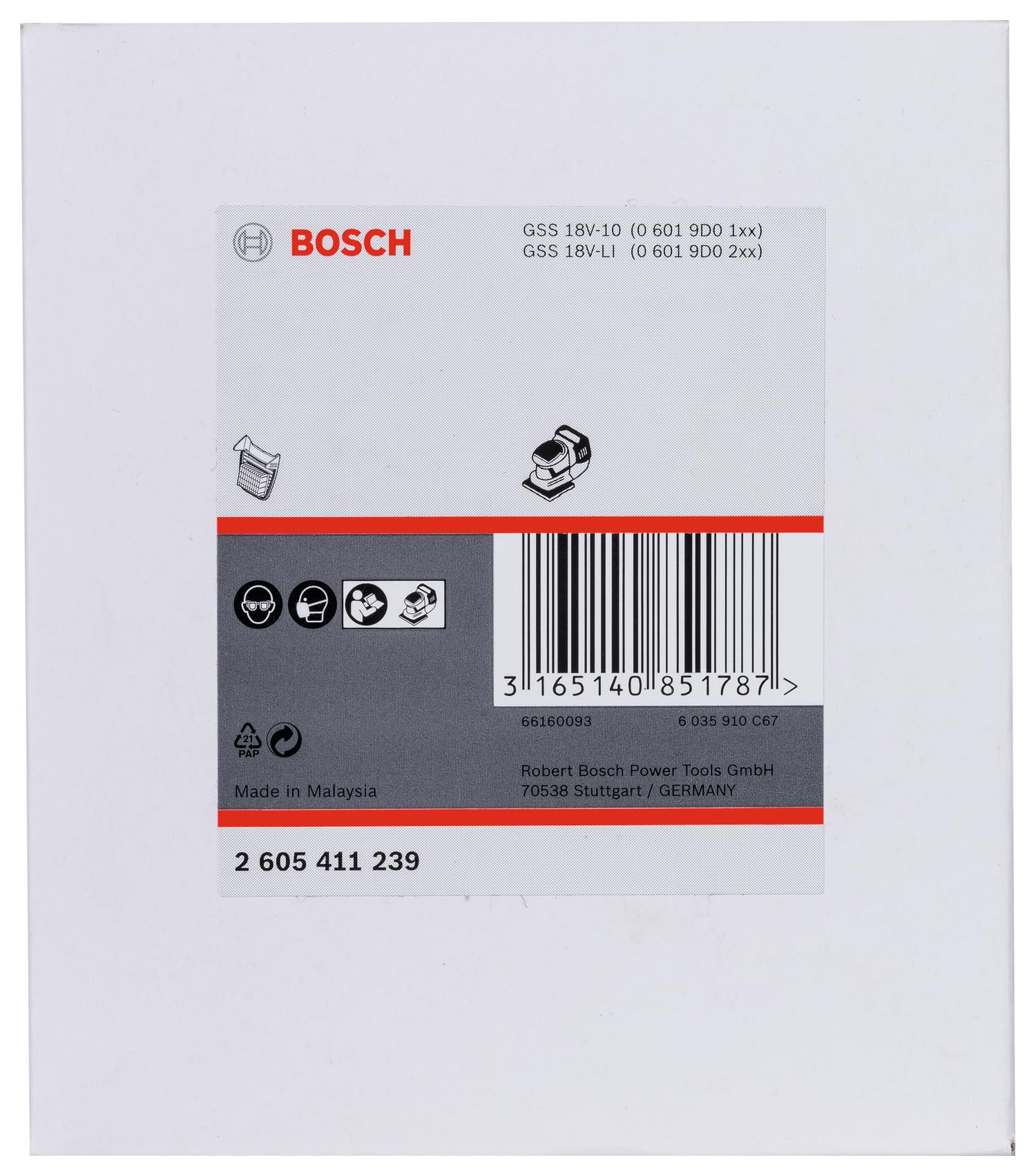Bosch 2605411239 Filtro Scatola Polvere Levigatrice Nero GSS