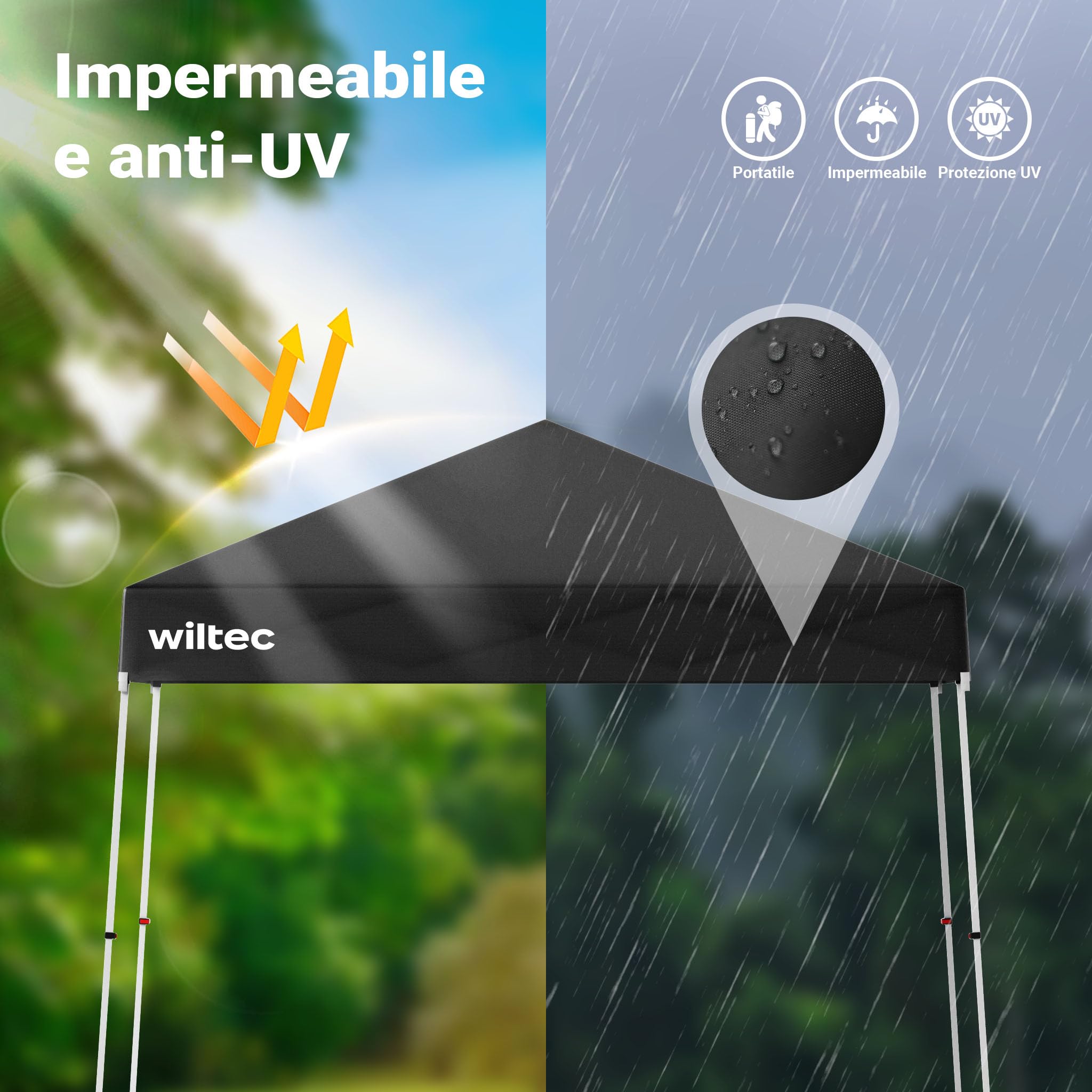Wiltec gazebo pieghevole grigio 2,5x2,5 m tetto UV50+