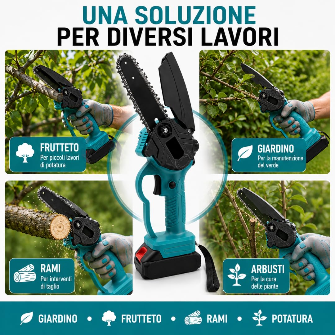 De Rosa Shop Mini Motosega Batteria 48V 6-8" 2 Batterie Oliatore
