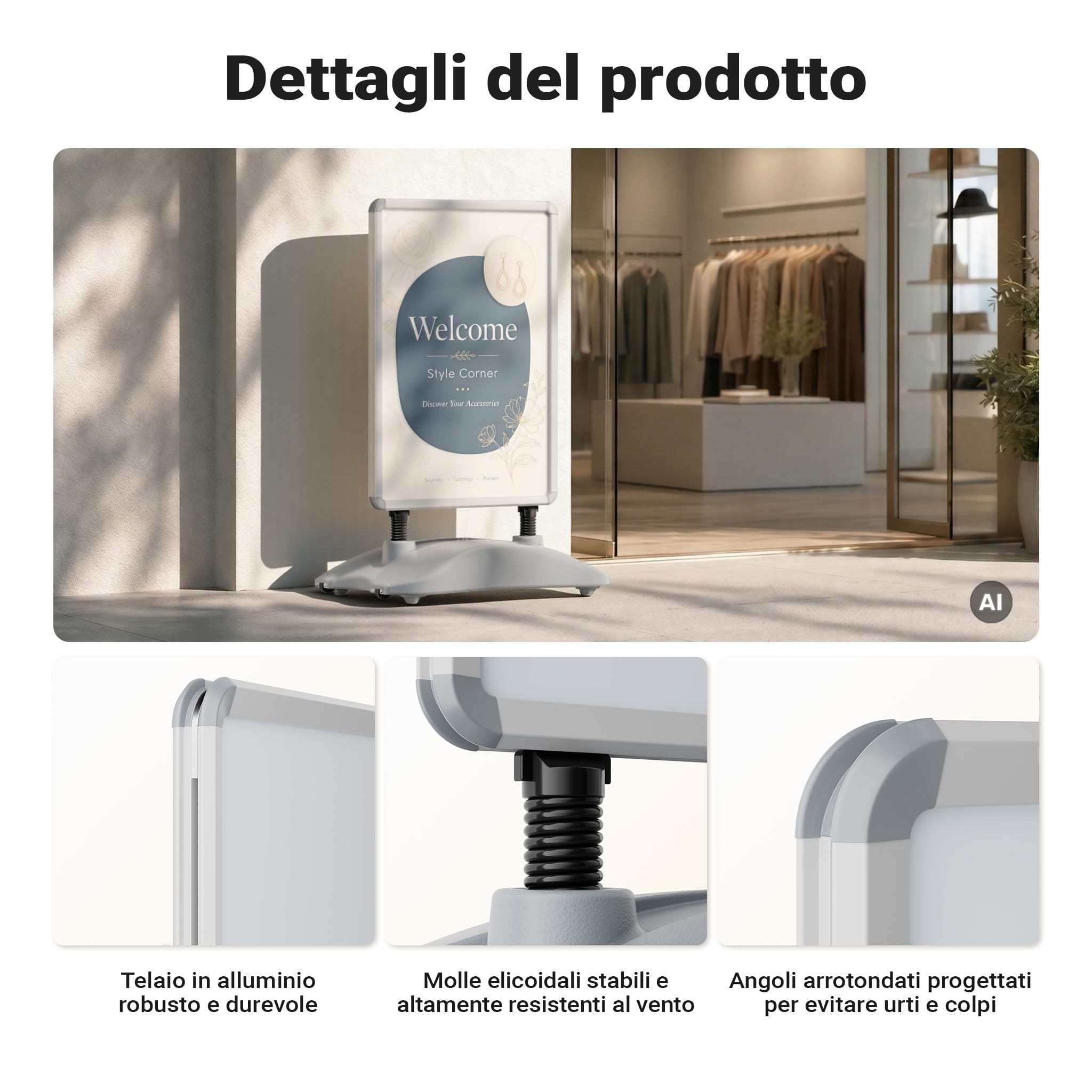 Wiltec Cavalletto pubblicitario bifacciale antivento ruote