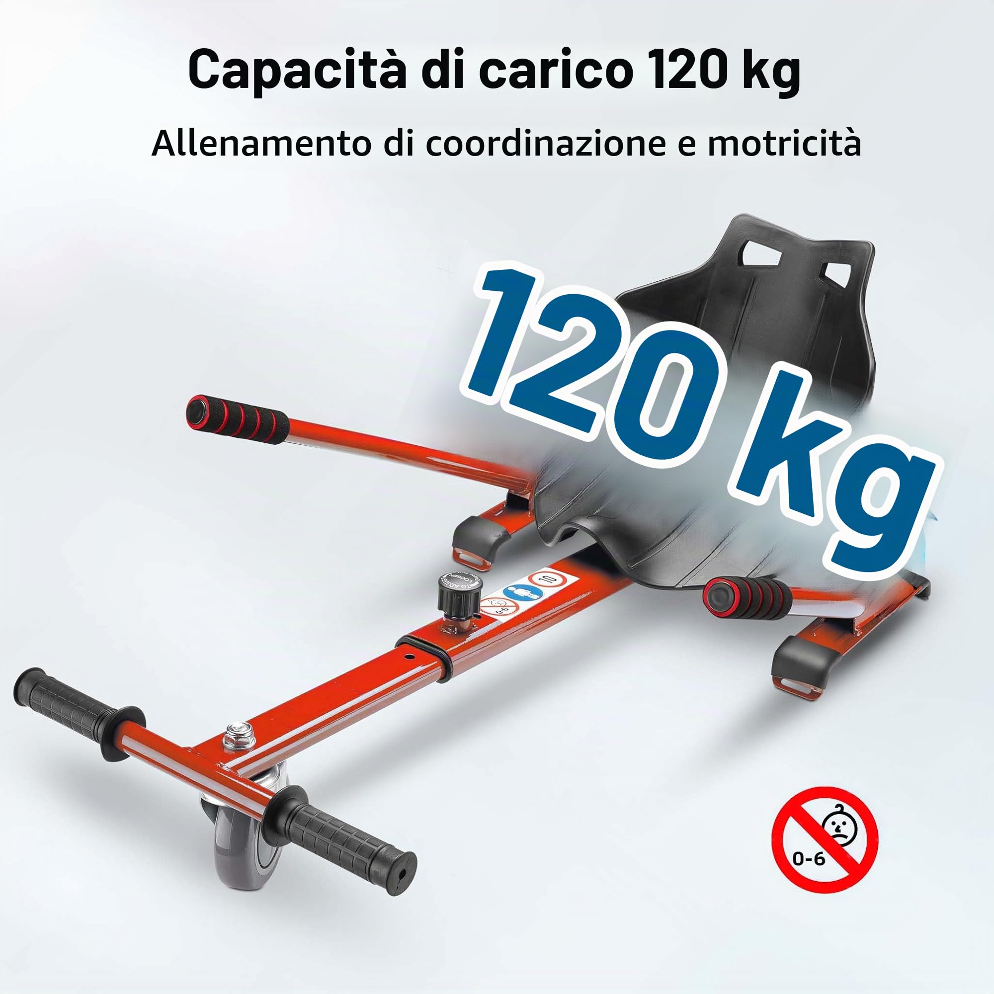 Wiltec Sedile Hoverboard Rosso 120 kg Regolabile Kart