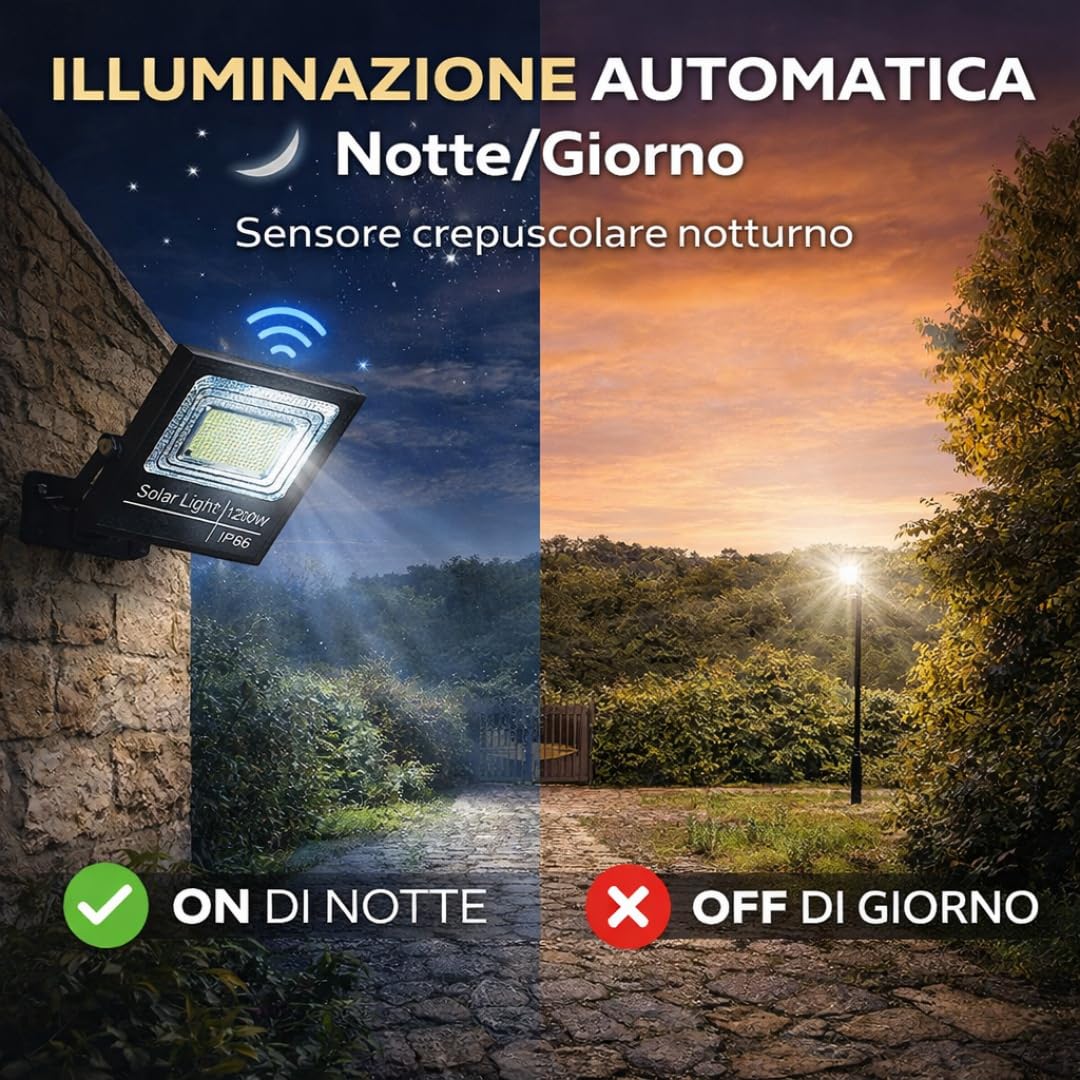 De Rosa Shop faro solare LED 1000W esterno telecomando IP67