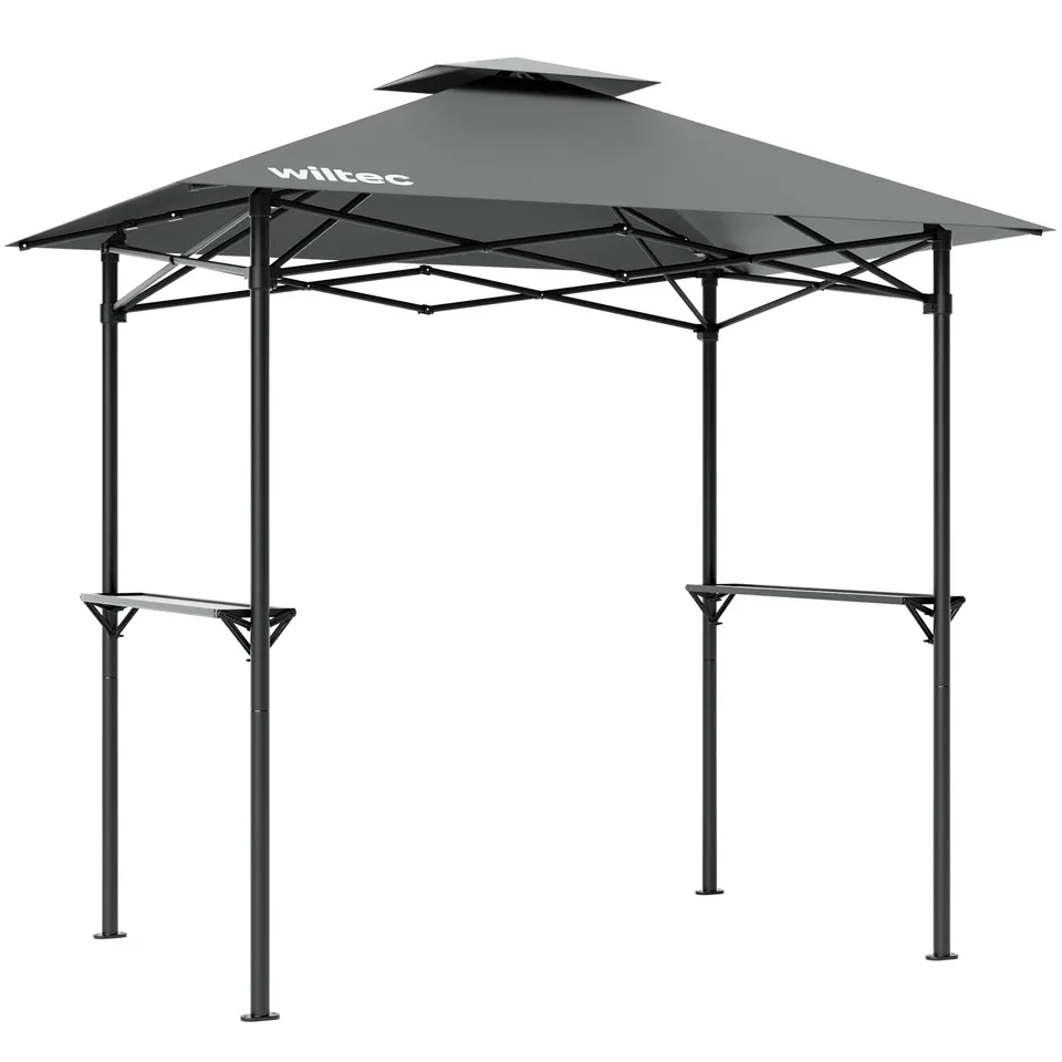 Wiltec Gazebo Barbecue 2,45x1,52 m grigio con 2 ripiani