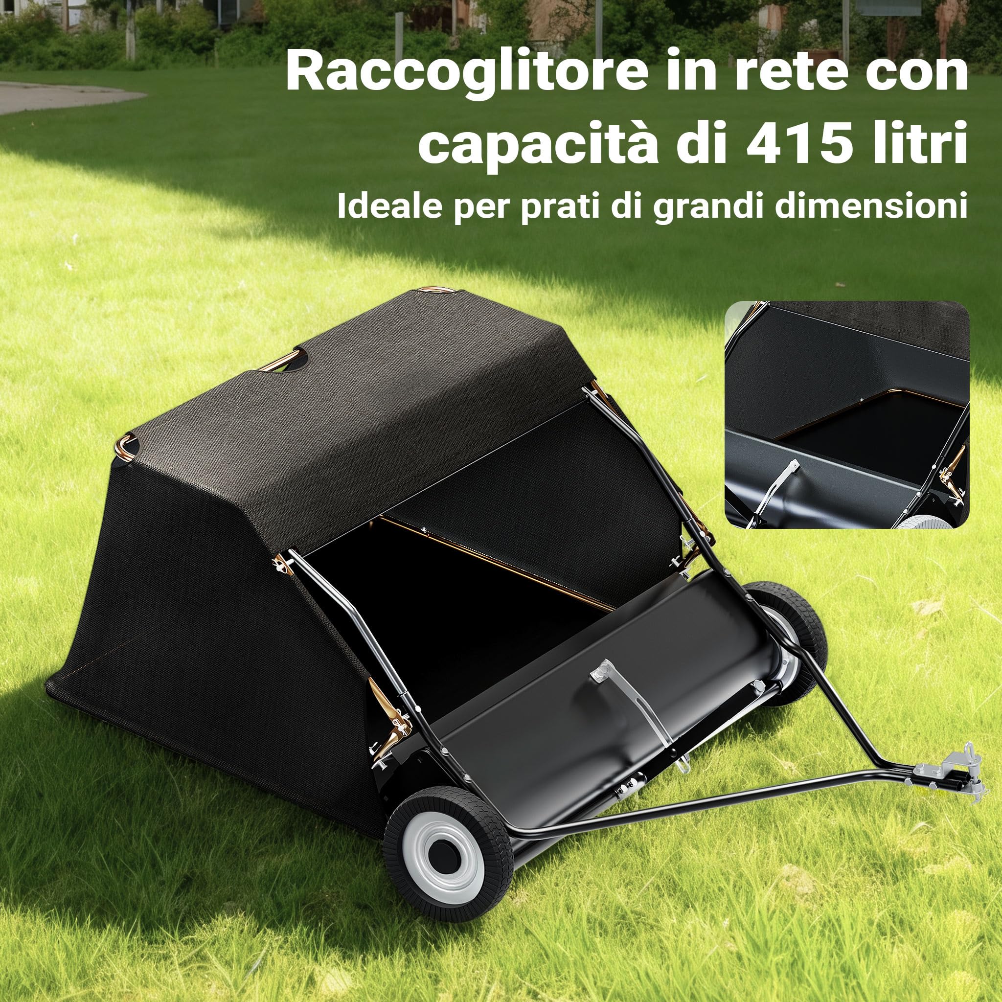 Wiltec Spazzatrice Prato Traino 120 cm Rete 415 L