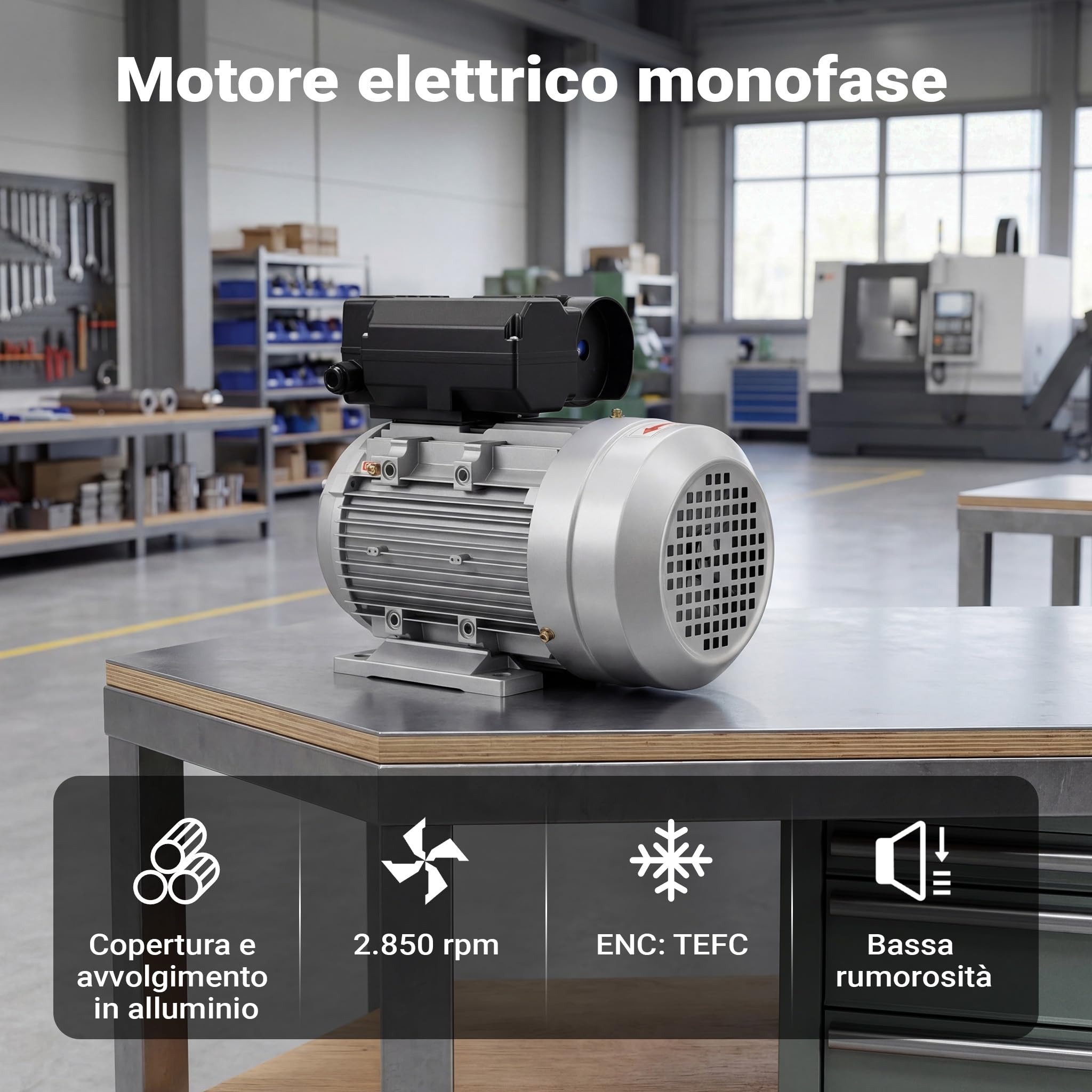 Wiltec Motore Elettrico Monofase 2,2kW 230V Alluminio 2850 giri