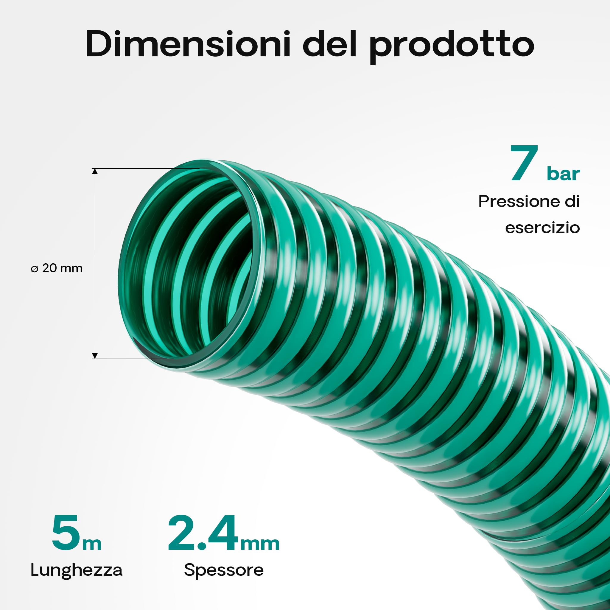 Wiltec Tubo Spiralato Aspirazione Verde 20mm 5m Ant UV