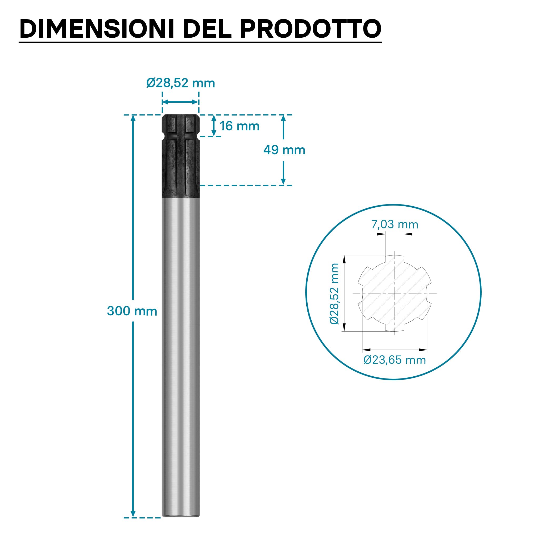 Wiltec A1 Profilo Scanalato 300 mm Albero 1 1/8" 6 Denti