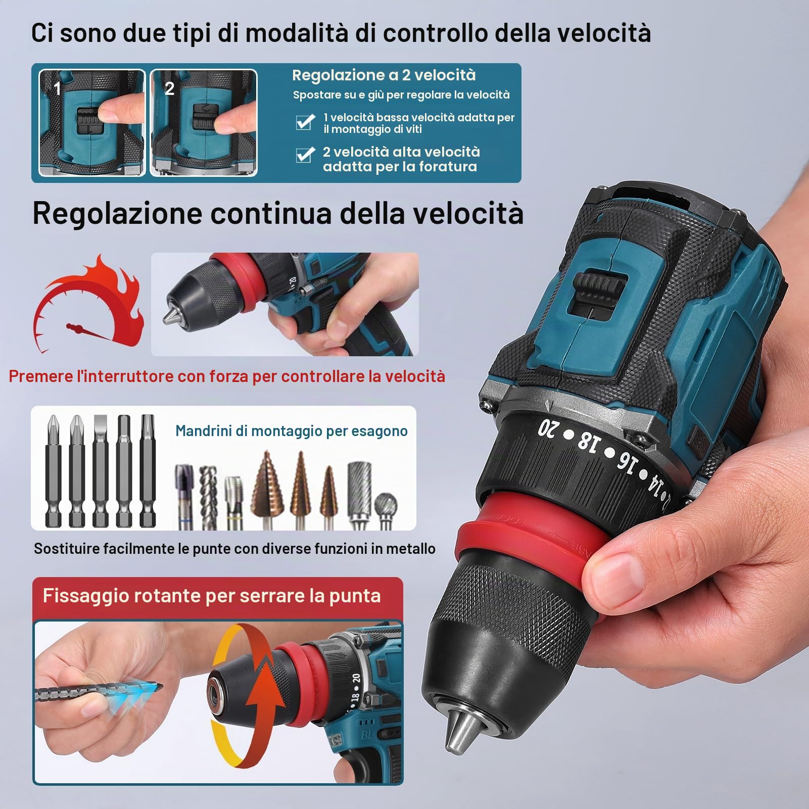 Weytoll Trapano Avvitatore 18V 45Nm con 2 Batterie 1300mAh