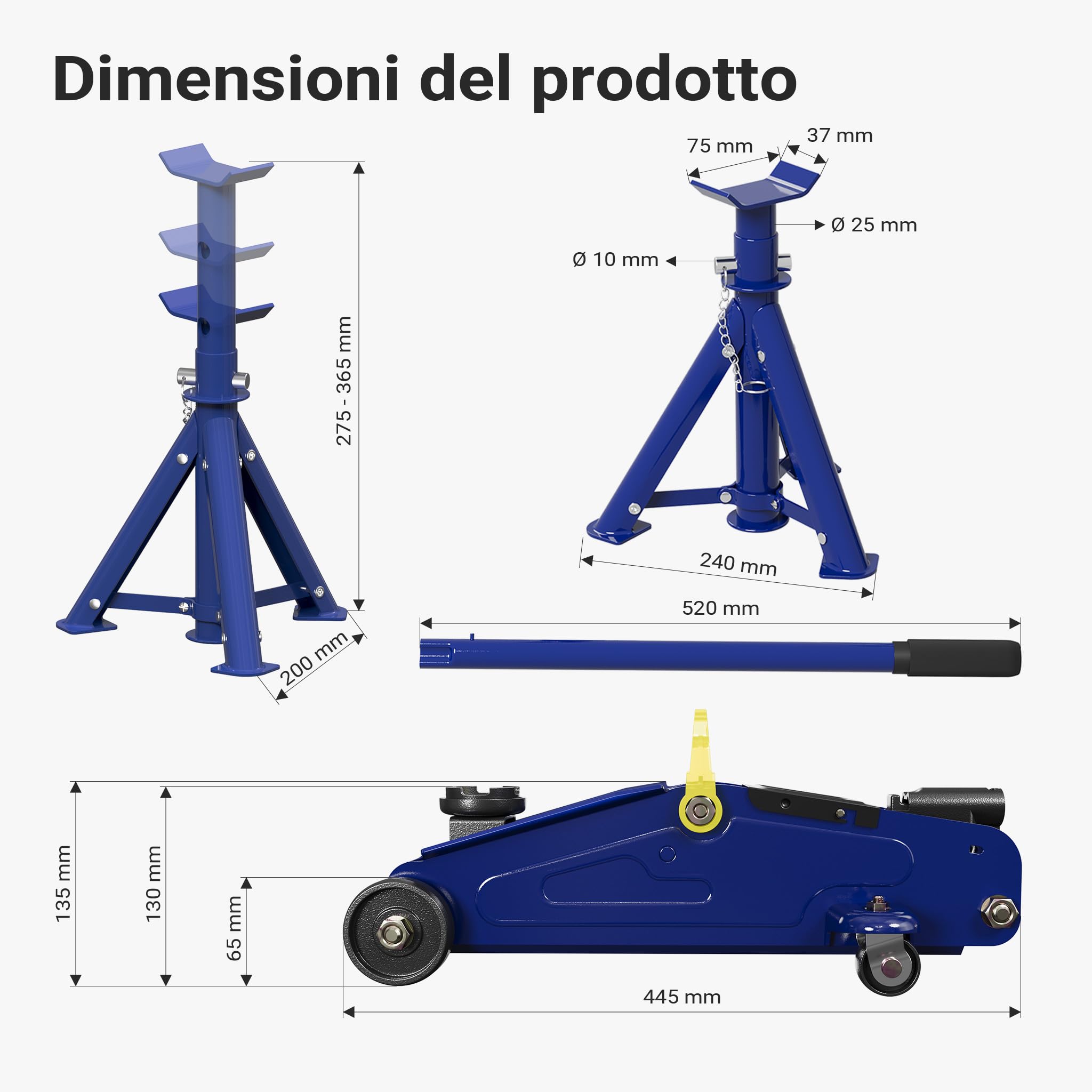 Wiltec Set cric 2t + 2 cavalletti auto acciaio