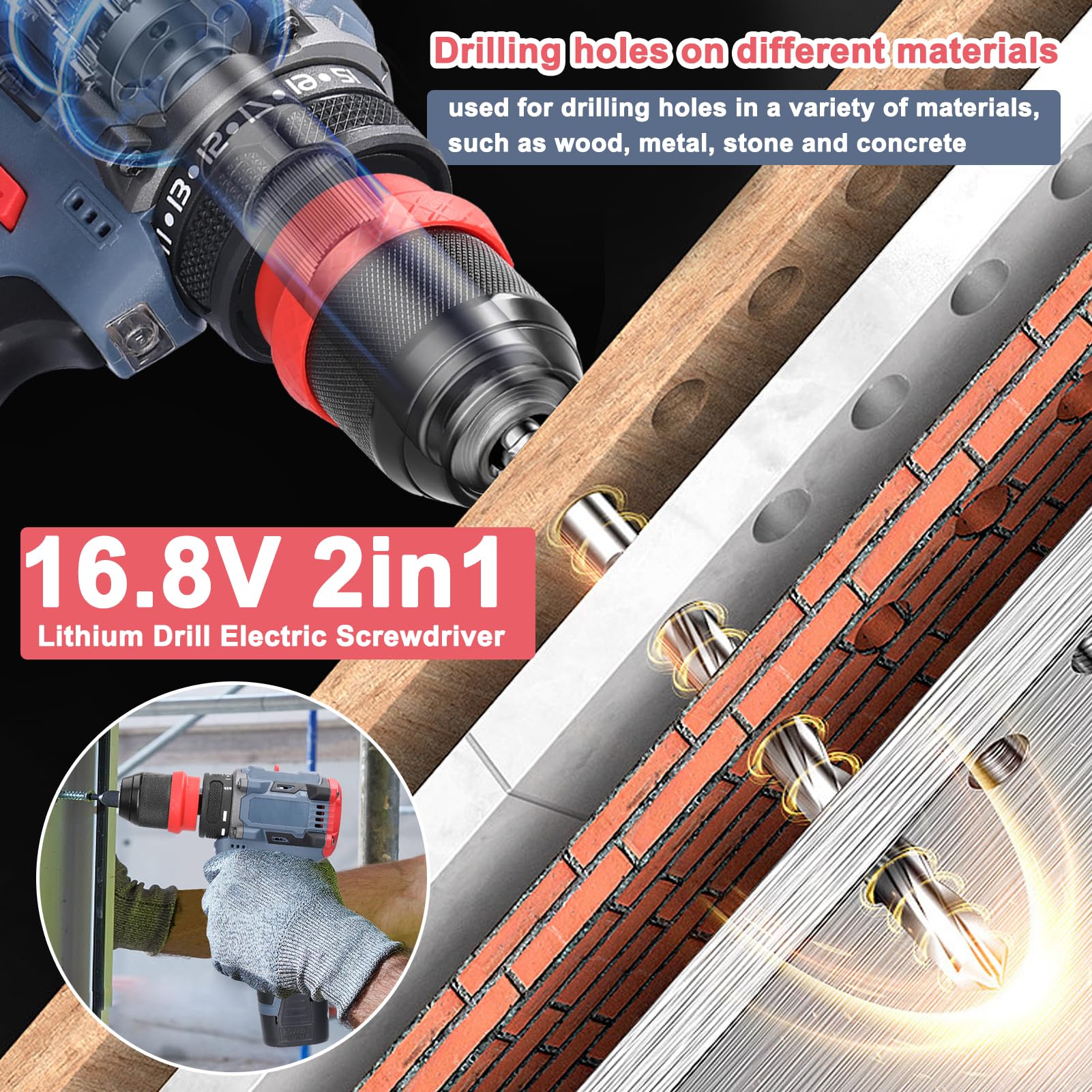 Weytoll Trapano Avvitatore Batteria 21V 45Nm 2 Batterie