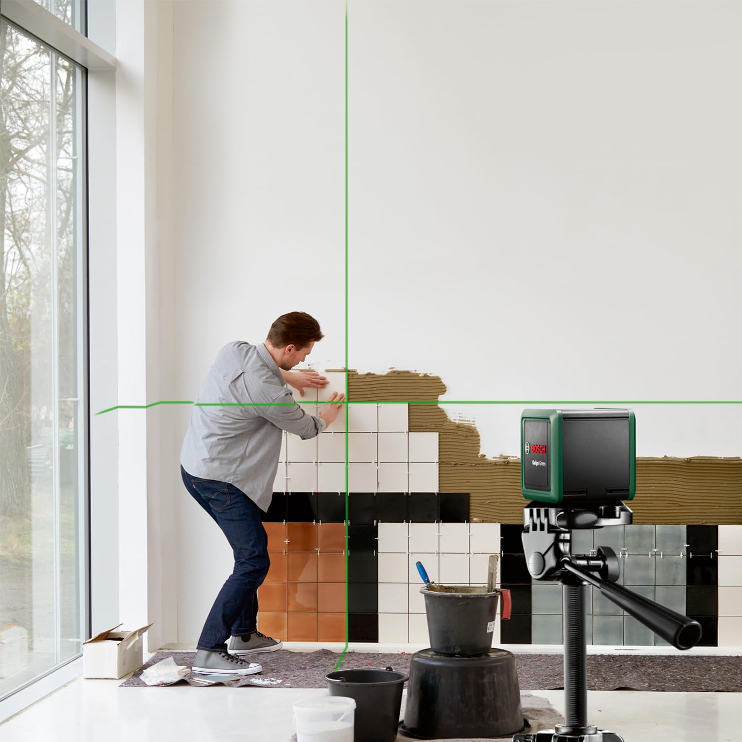 Bosch Quigo Green livella laser croce 12 m con treppiede
