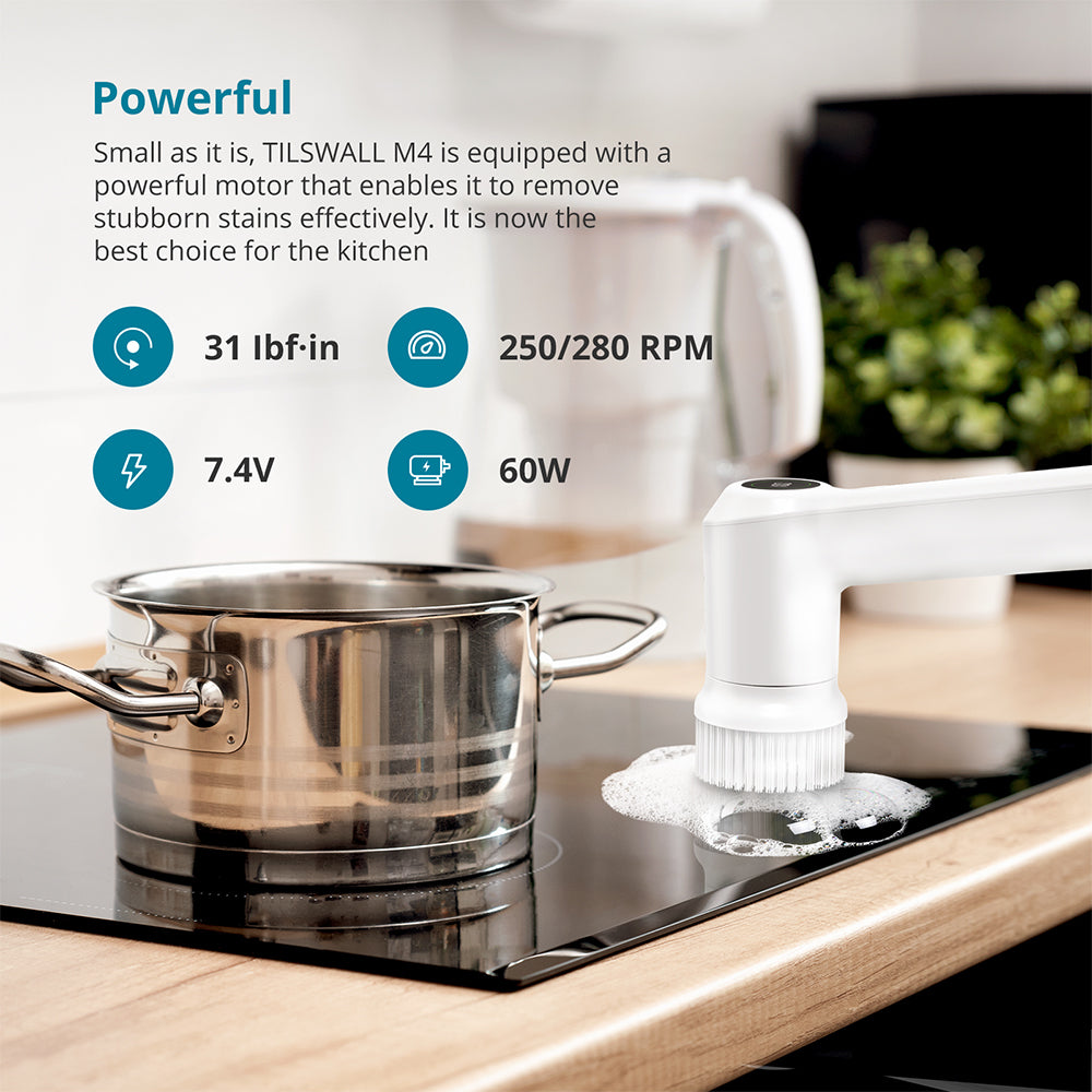 Tilswall M4 Spazzola Pulizia Elettrica Senza Filo Manico Corto 60W