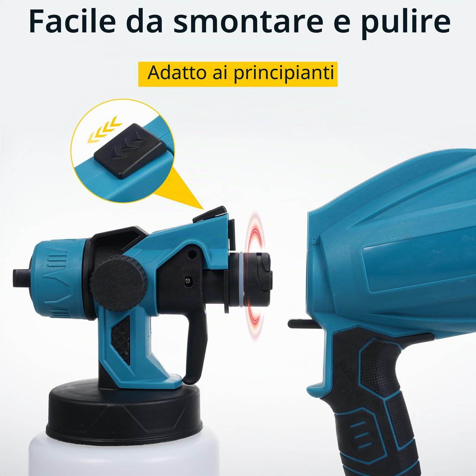 Weytoll Pistola Vernice Batteria 300W 800 ml 2 Batterie Rame