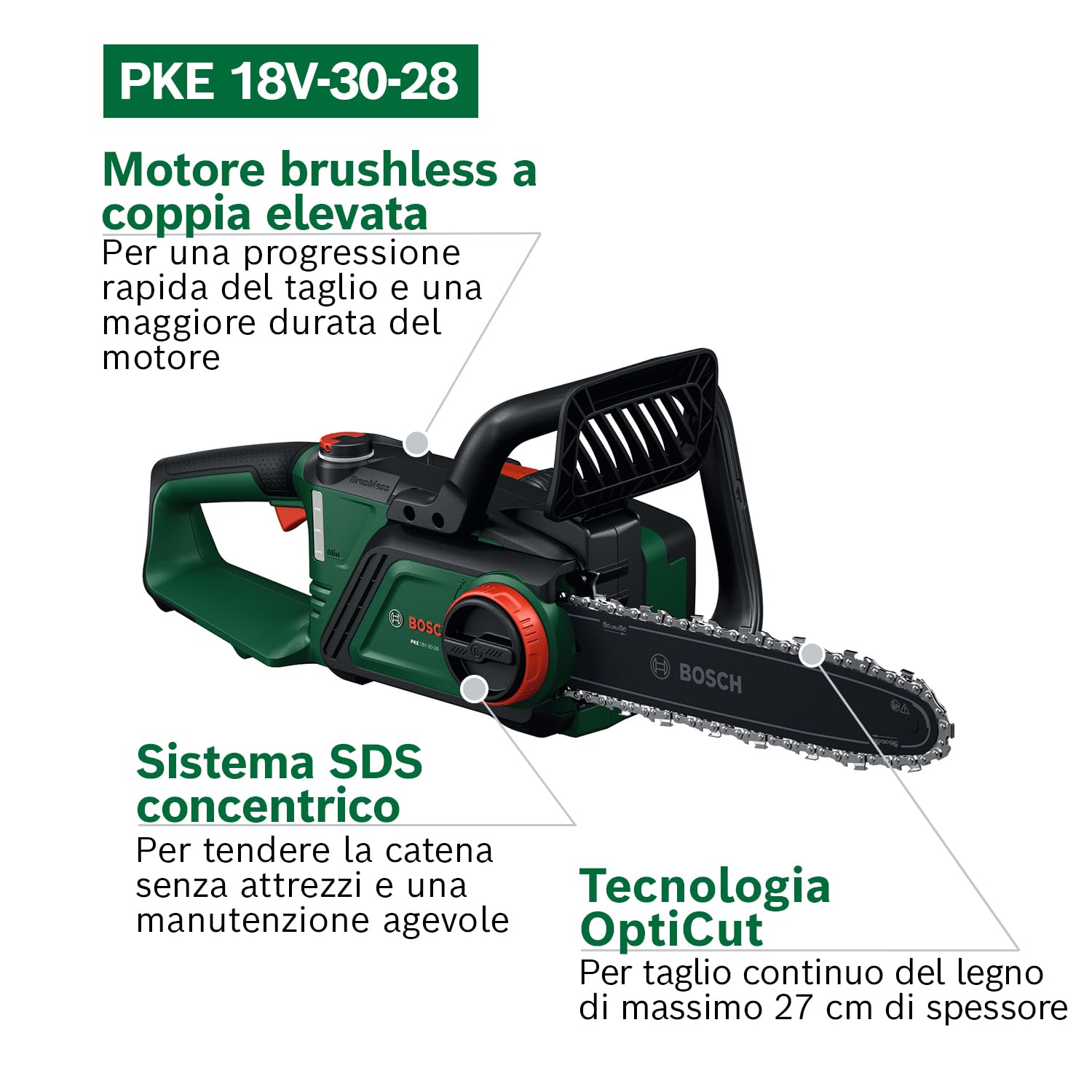 Bosch PKE18V-30-28 sega a catena a batteria 18V 4,0Ah brushless