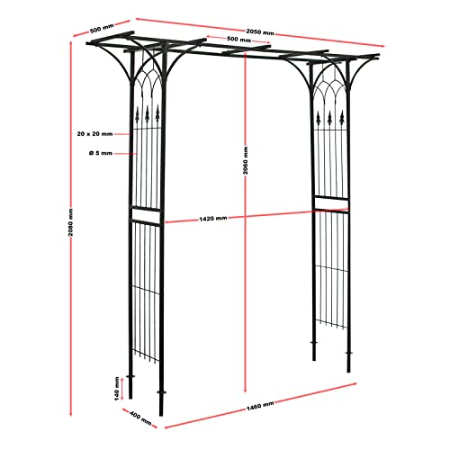 Wiltec Arco giardino rose 205x50x208cm acciaio nero