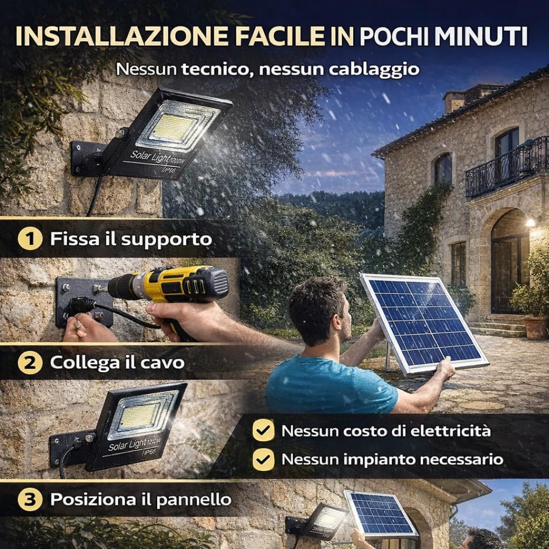 De Rosa Shop faro solare LED 1000W esterno telecomando IP67