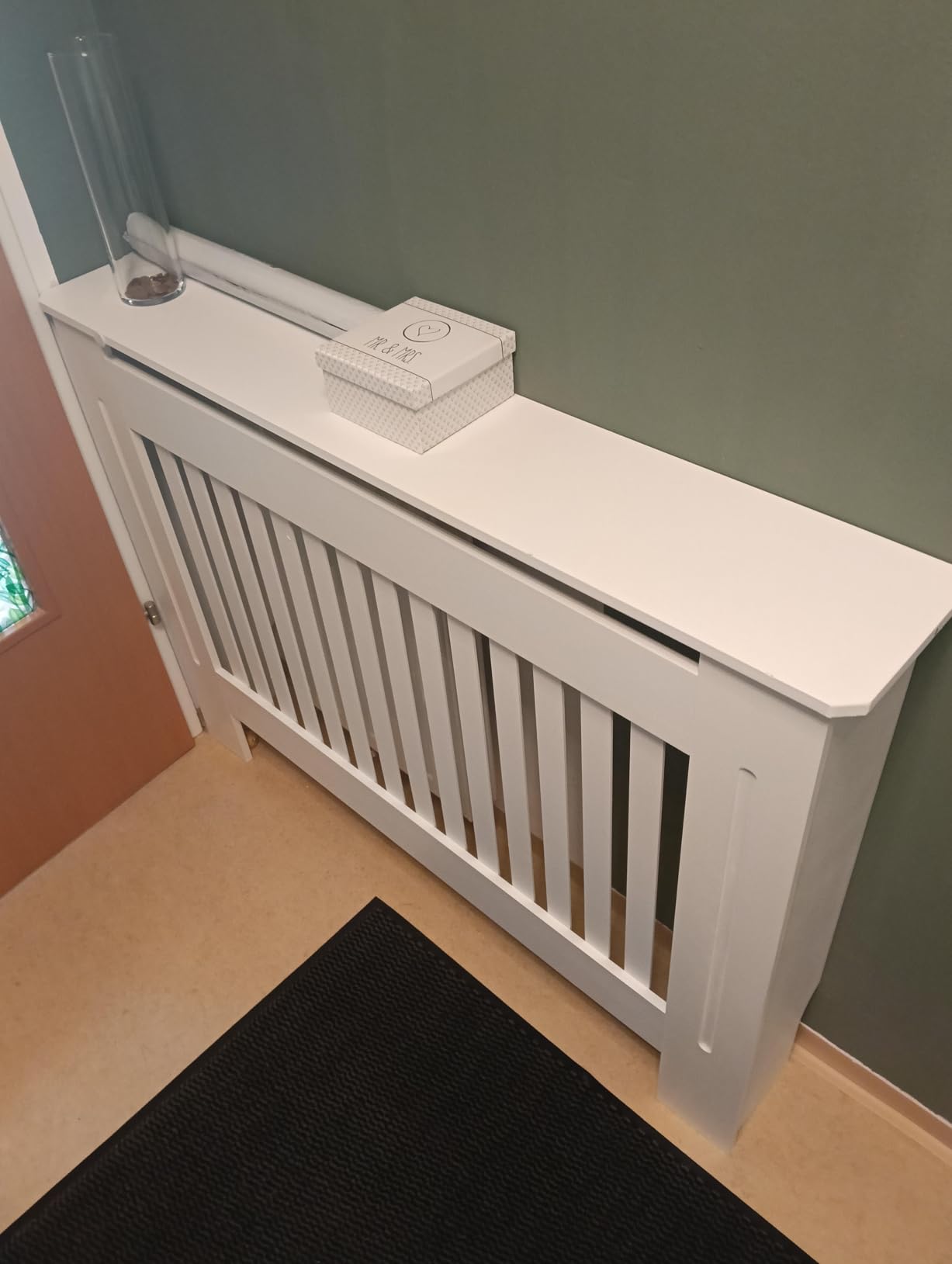 Wiltec Copritermosifone a Doghe MDF Bianco 112x19x82 cm