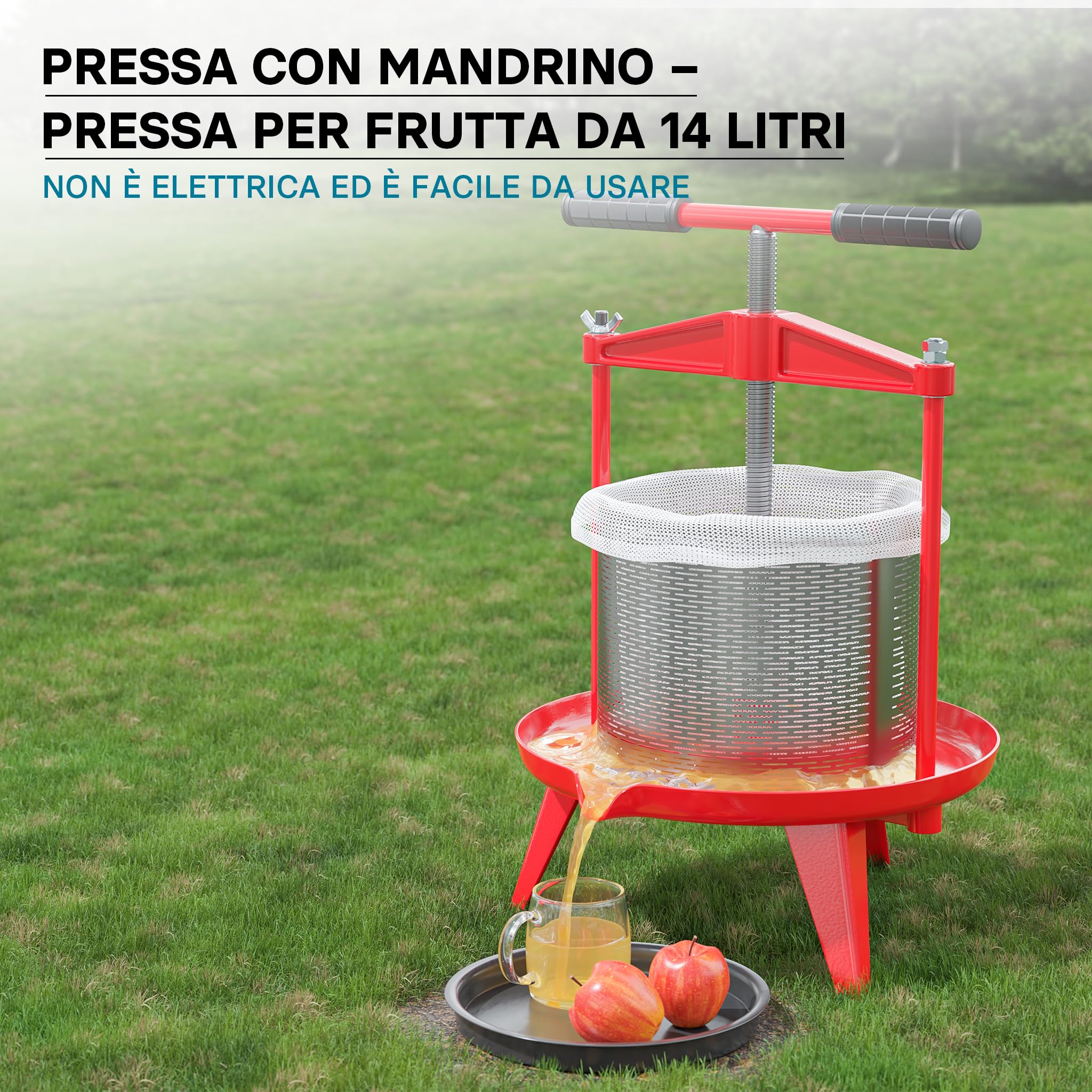 Wiltec Torchio Frutta 14 Litri Acciaio Inox con Treppiede