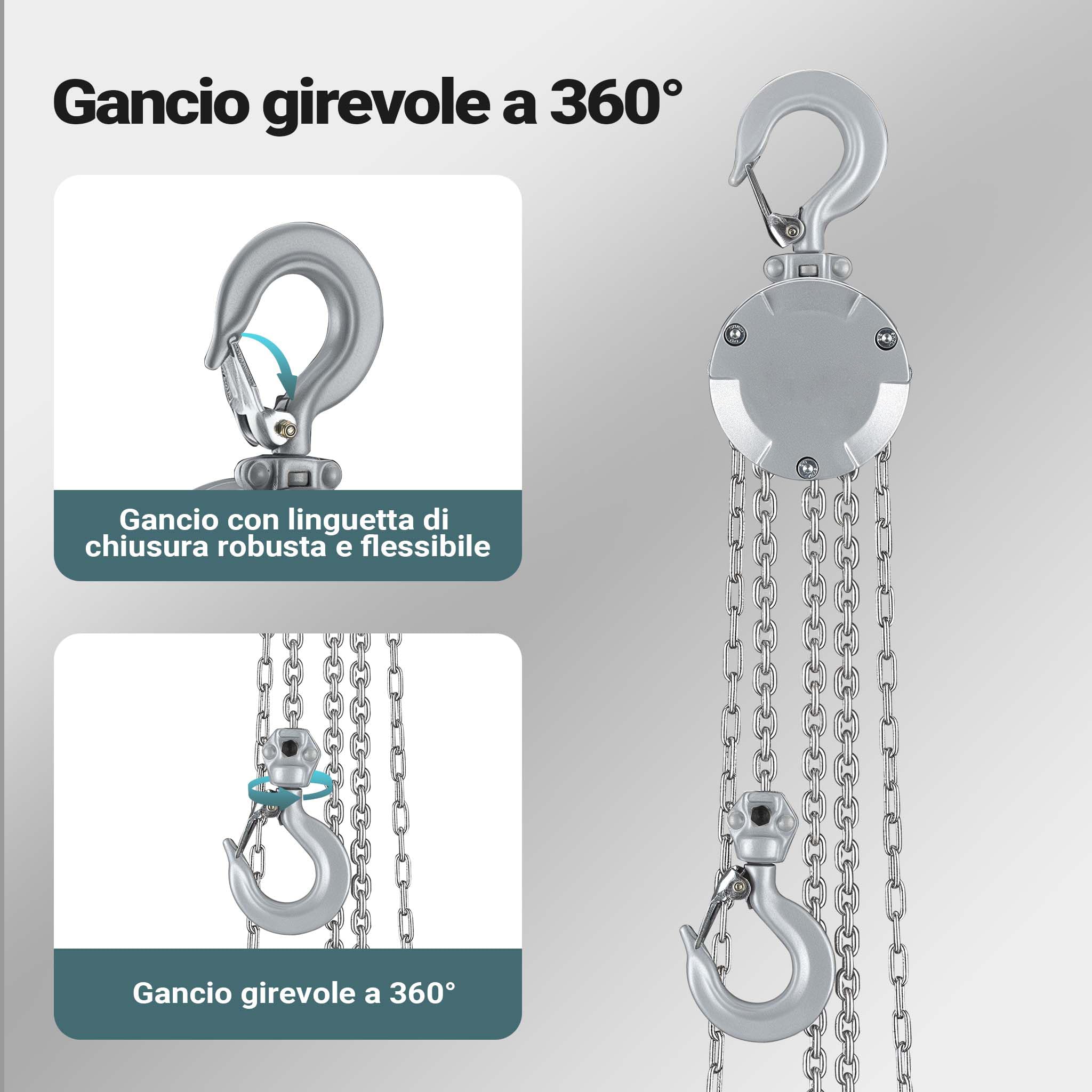 Wiltec VXI-D Paranco a Catena 1 t 3 m Alluminio