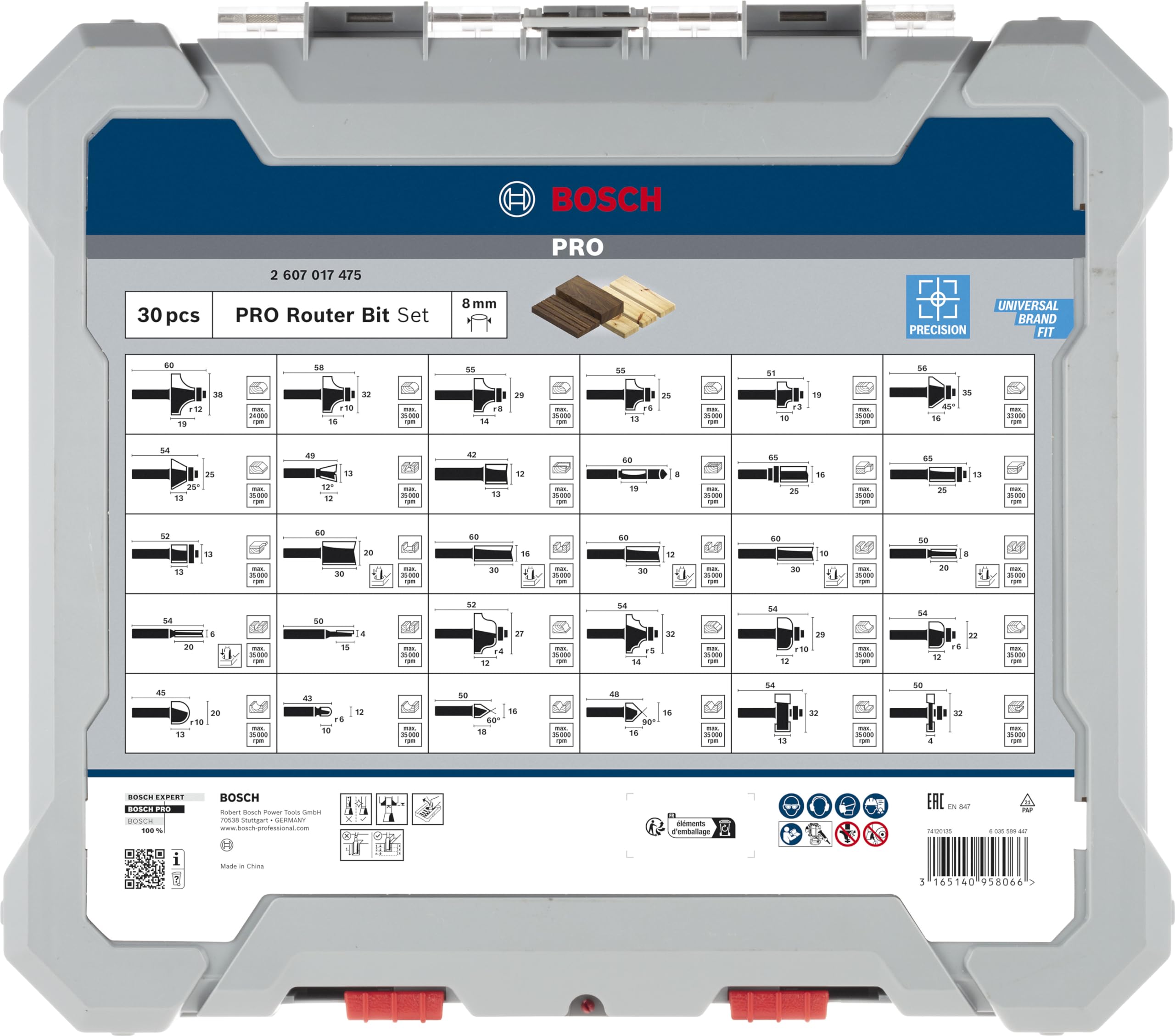 Bosch Set 30 Frese per Legno Codolo 8 mm Misto PRO