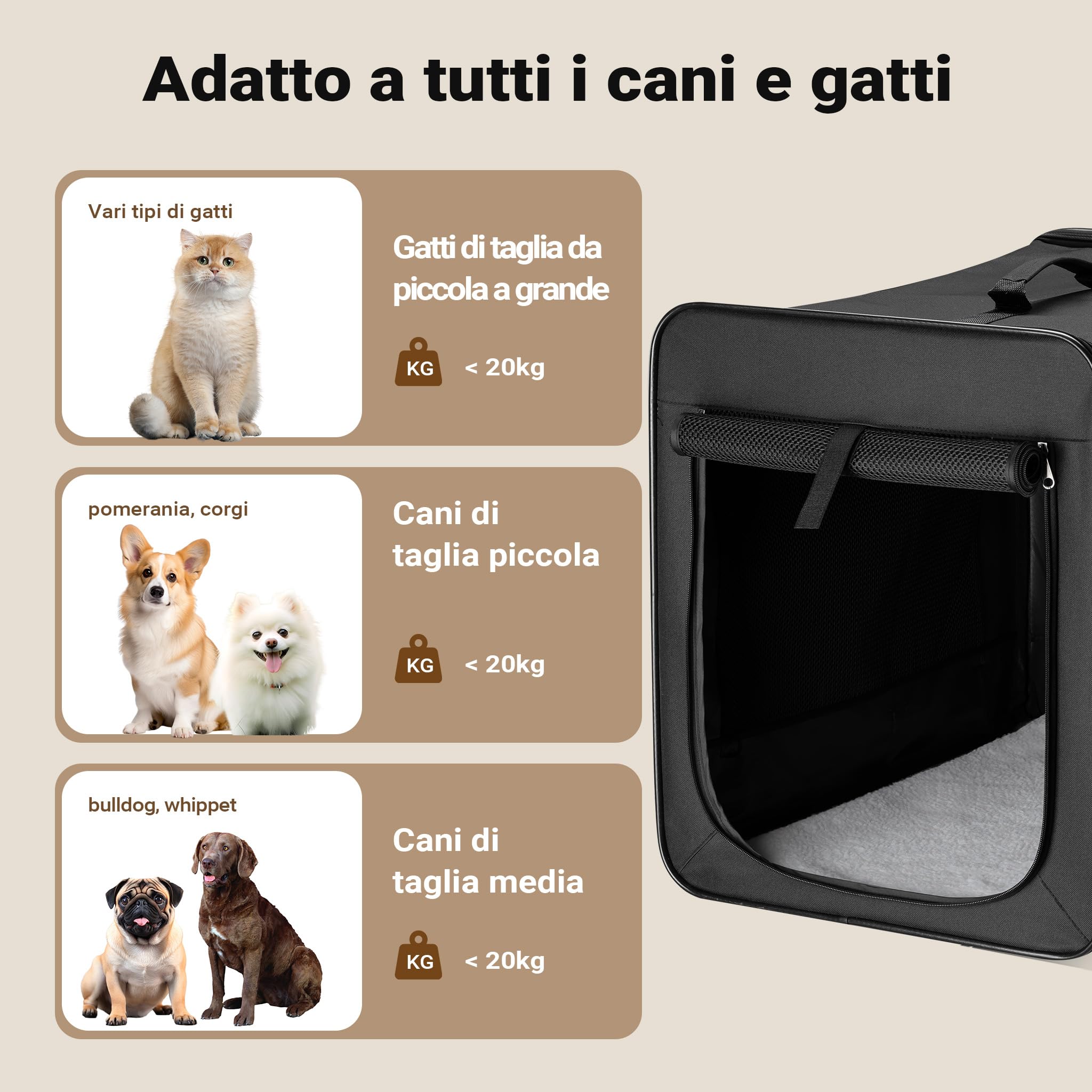 Wiltec trasportino pieghevole XL nero 94x66x74 cm con cuscino