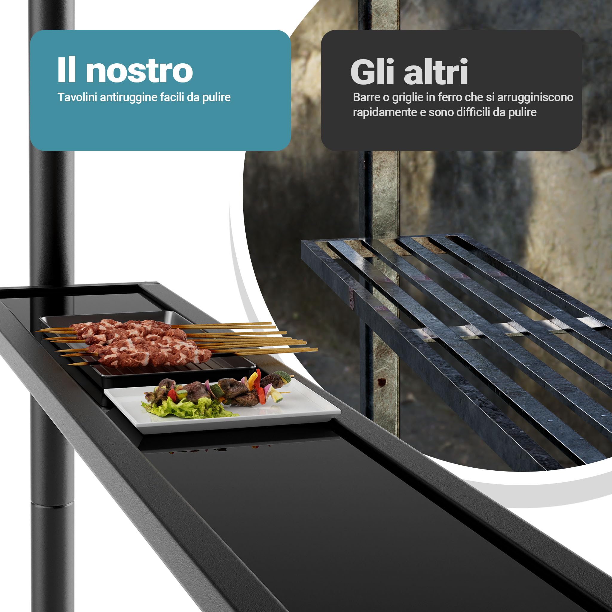 Wiltec gazebo barbecue 2,45x1,52 m caffe con ripiani telo UV50+