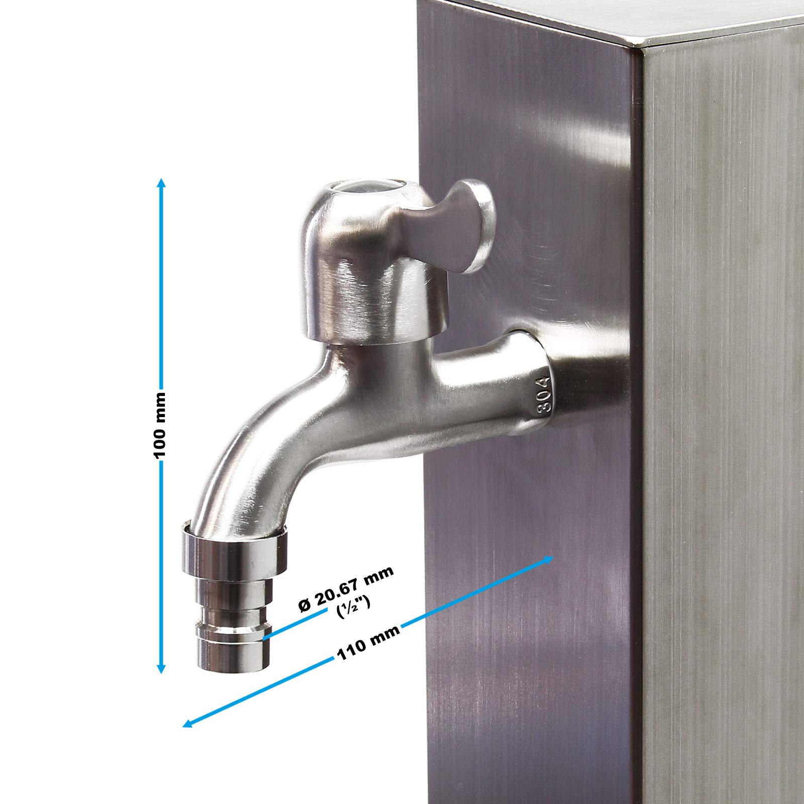 Wiltec Fontanella colonna acqua acciaio inox 95 cm quadrata