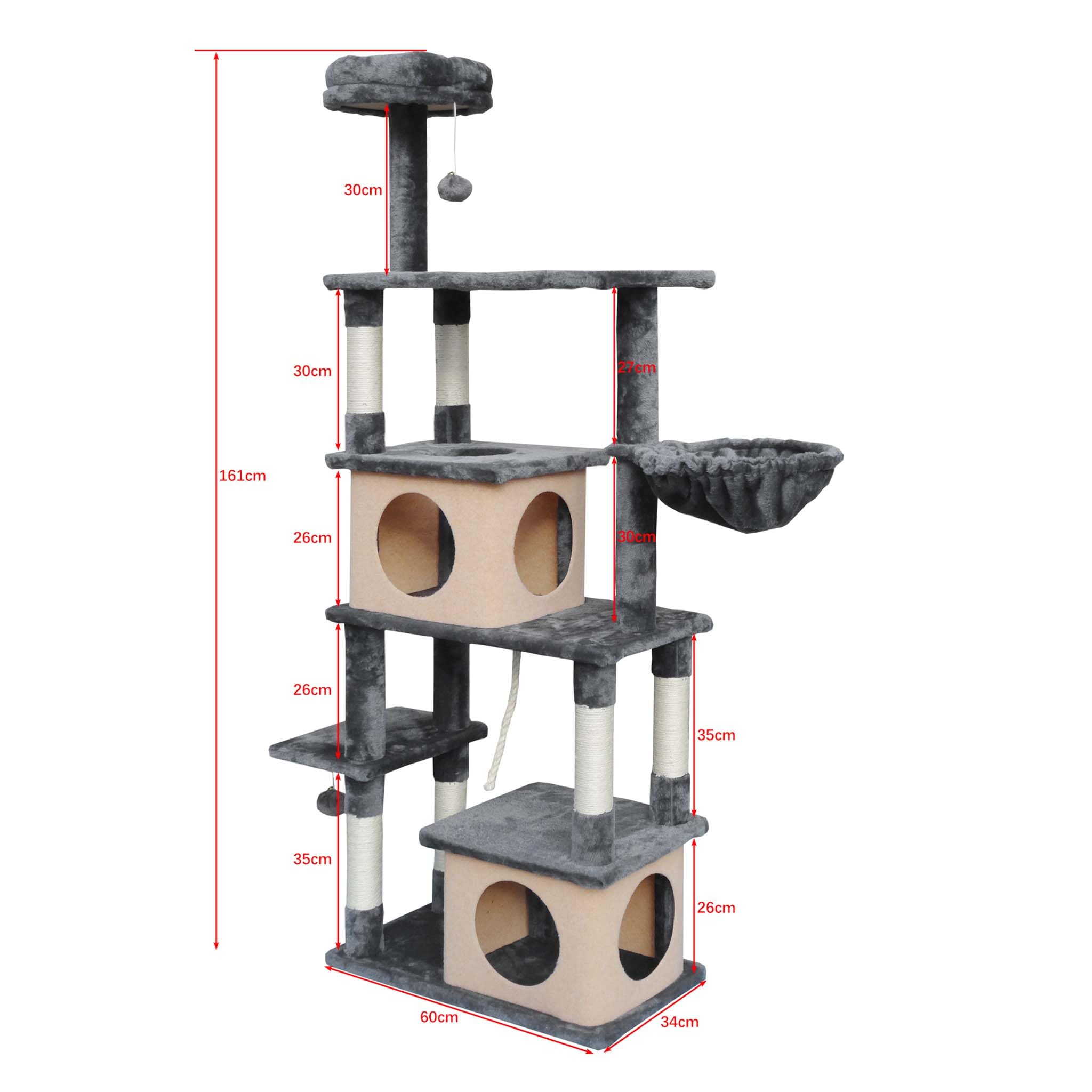 Fudajo Albero Tiragraffi Gatti Grigio Scuro 161 cm Sisal